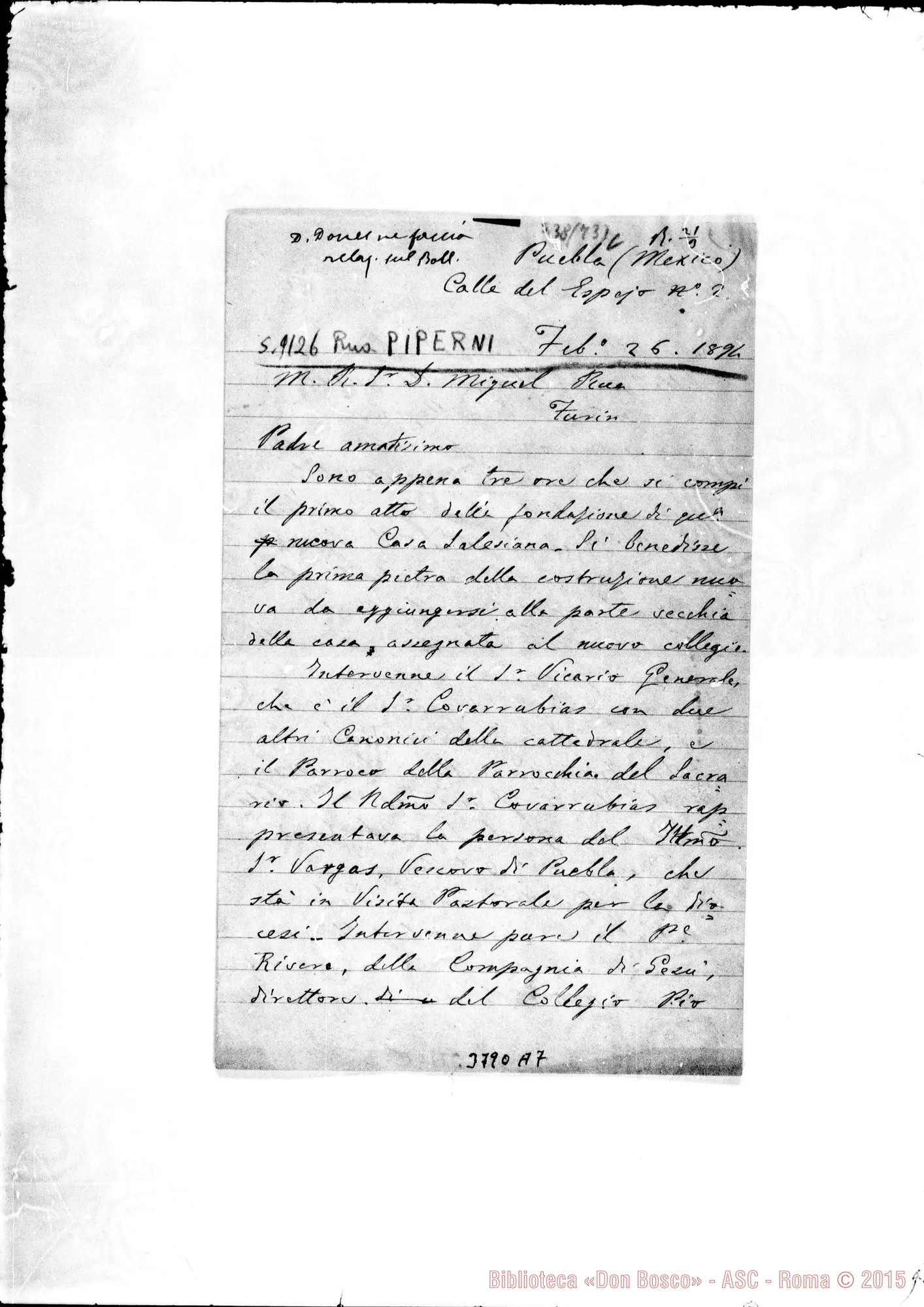 Fotogramma A 7 — « « Puebla, 26-02-1894 Autogr. Rua