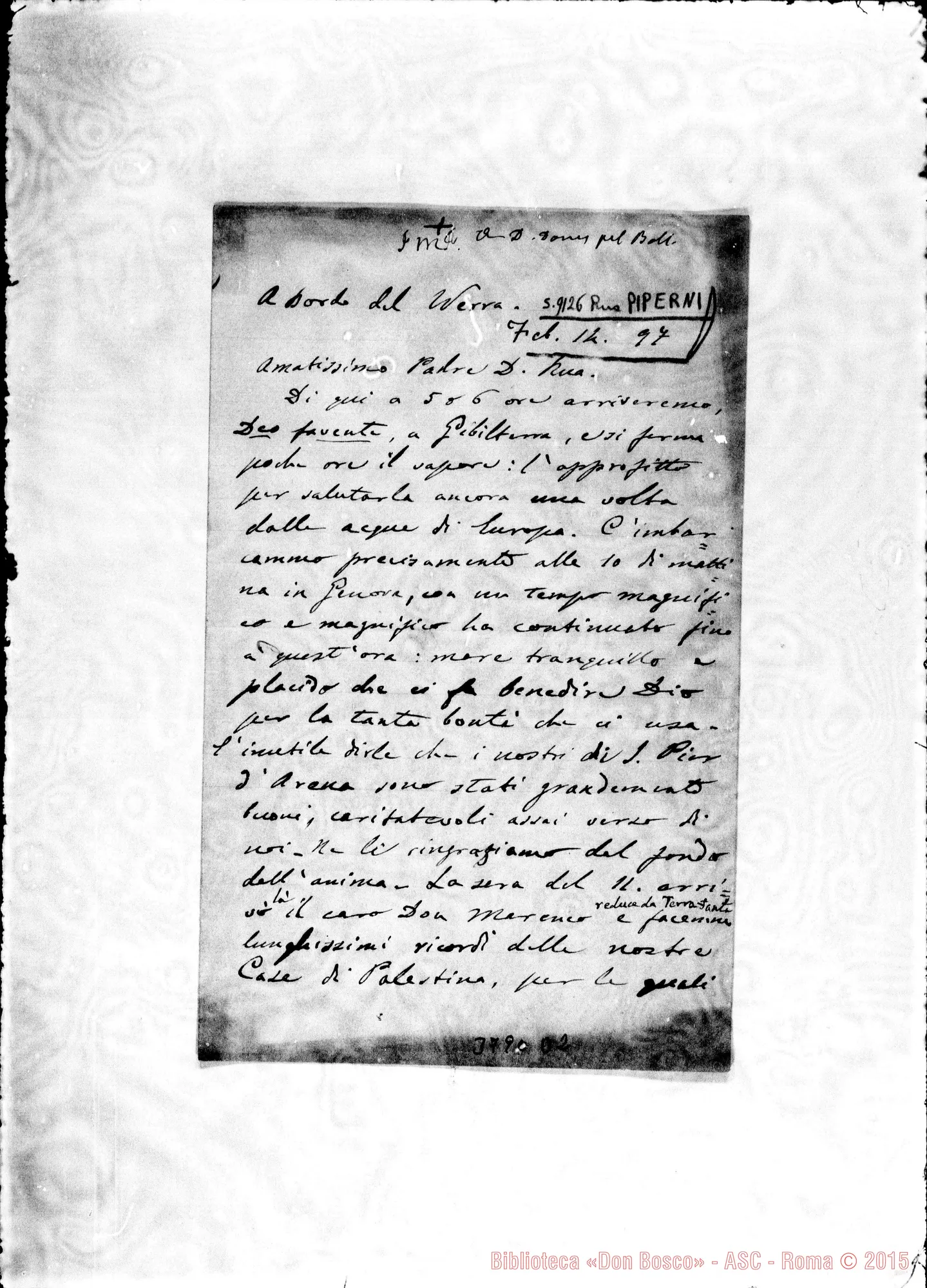 Fotogramma D 2 — « « Dal «Werra», 14-02-1897 Autogr. Rua