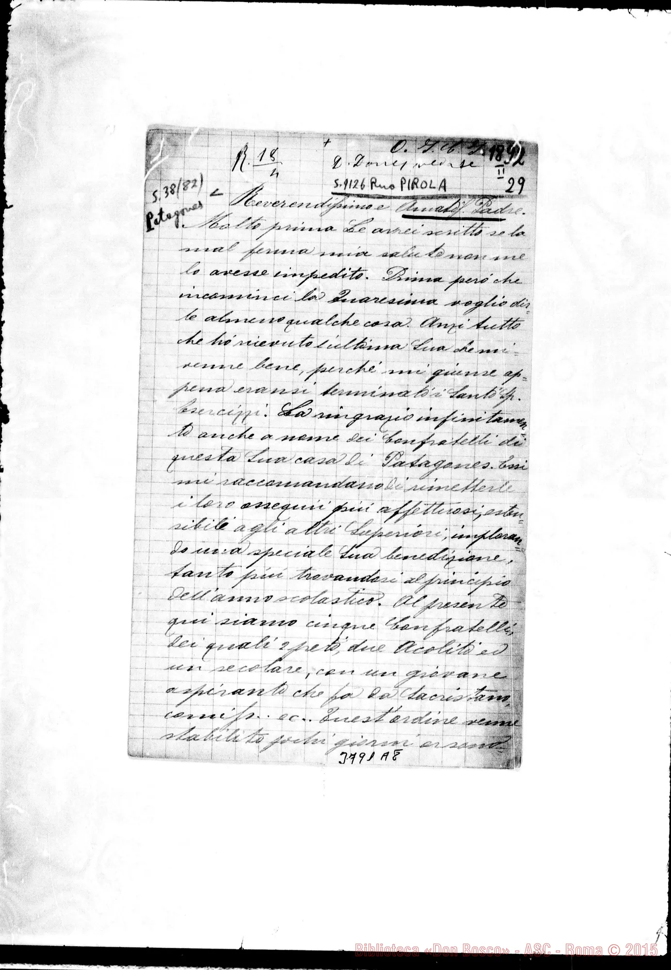 Fotogramma A 8 — « « Patagones, 29-02-1892 Autogr. Rua