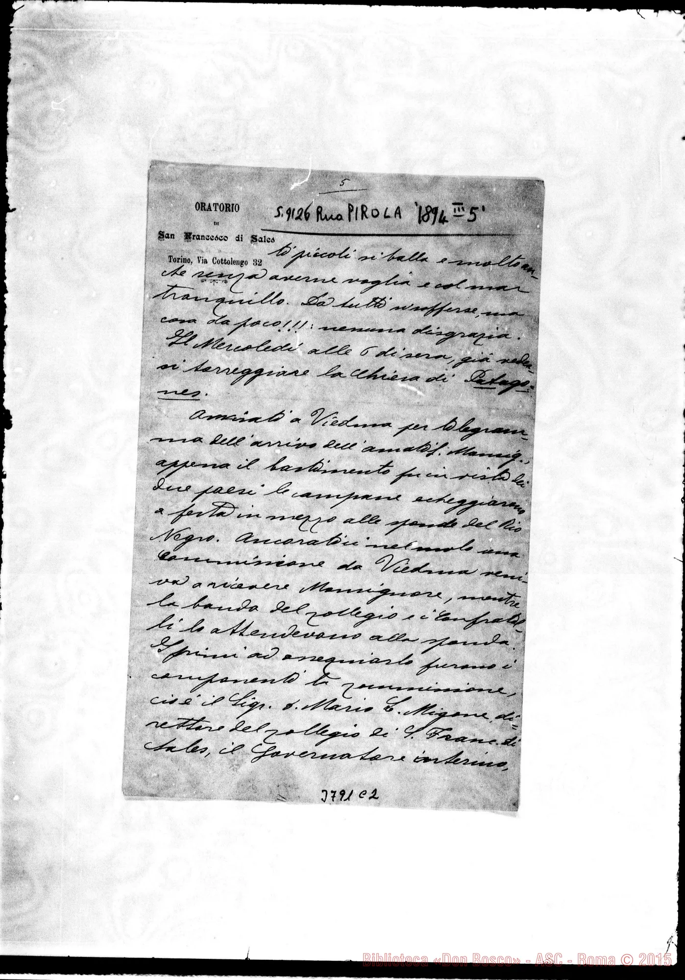 Fotogramma C 2 — « « Viedma, 5-03-1894 Autogr. Rua