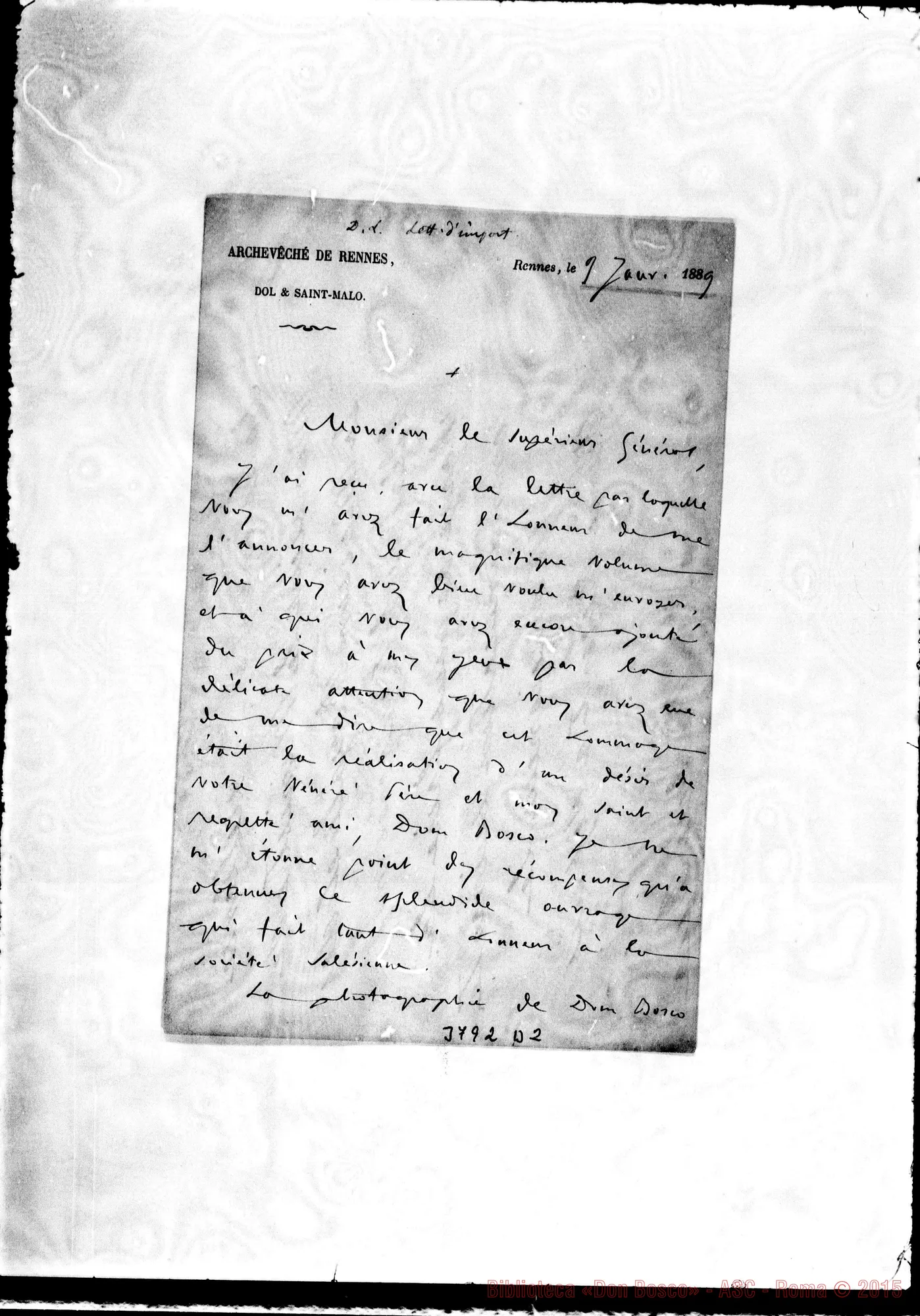 Fotogramma D 2 — Place Filippo Carlo, arciv. Rennes, 9-01-1889 Autogr. Rua