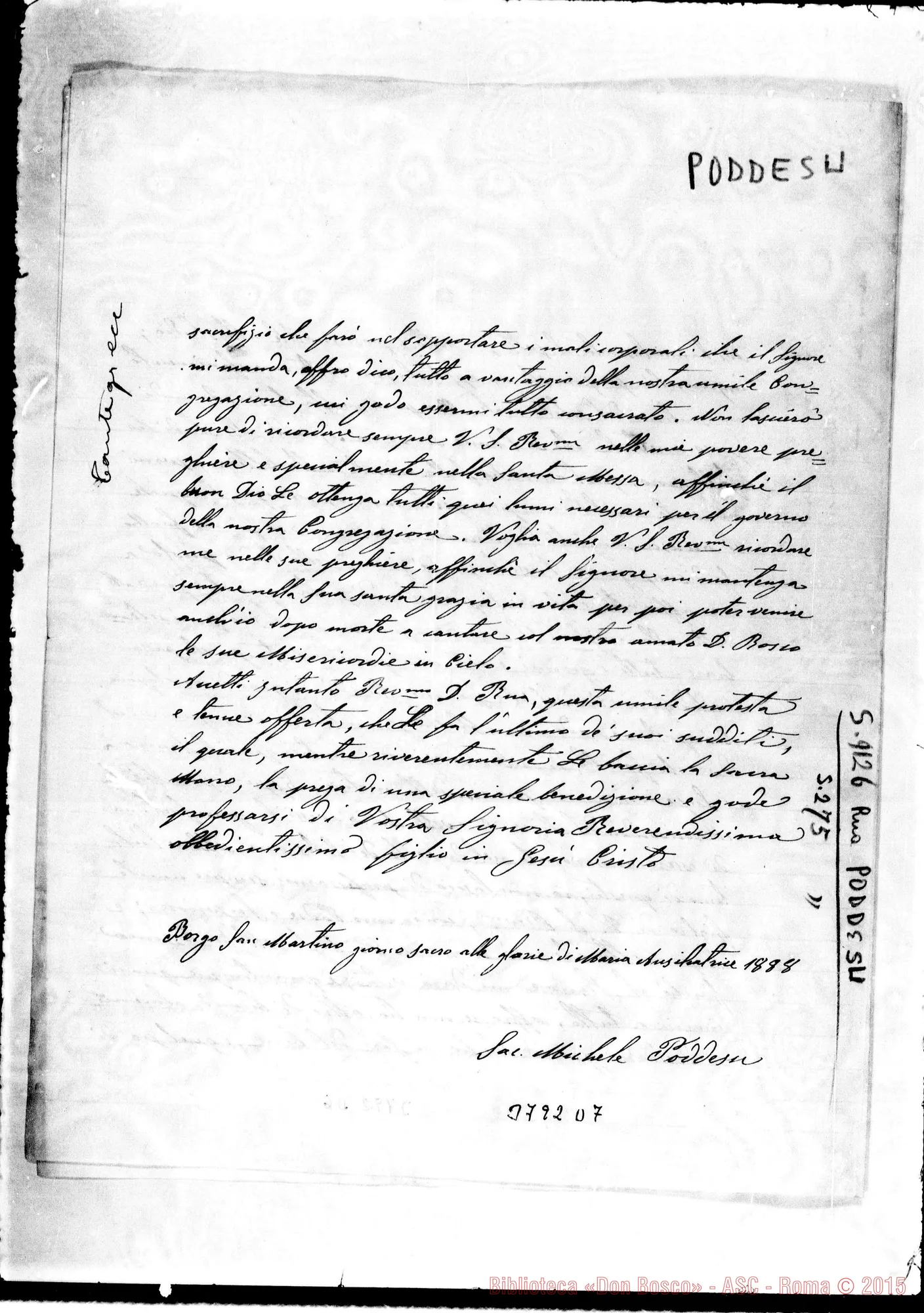 Fotogramma D 7 — Poddessu Michele, SDB Borgo S. Martino, 24-05-1888 Autogr. Rua
