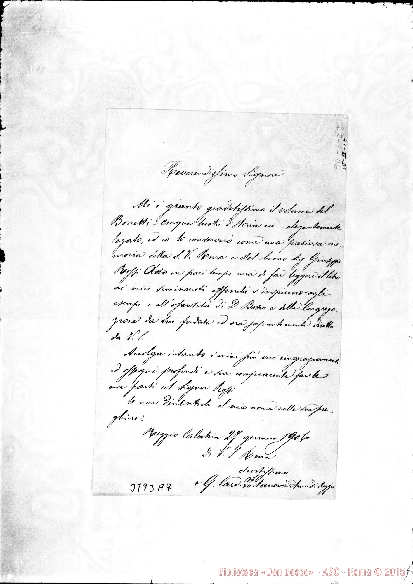 Fotogramma A 7 — Portanova Gennaro, card, di Reggio Calabria, 27-01-1906