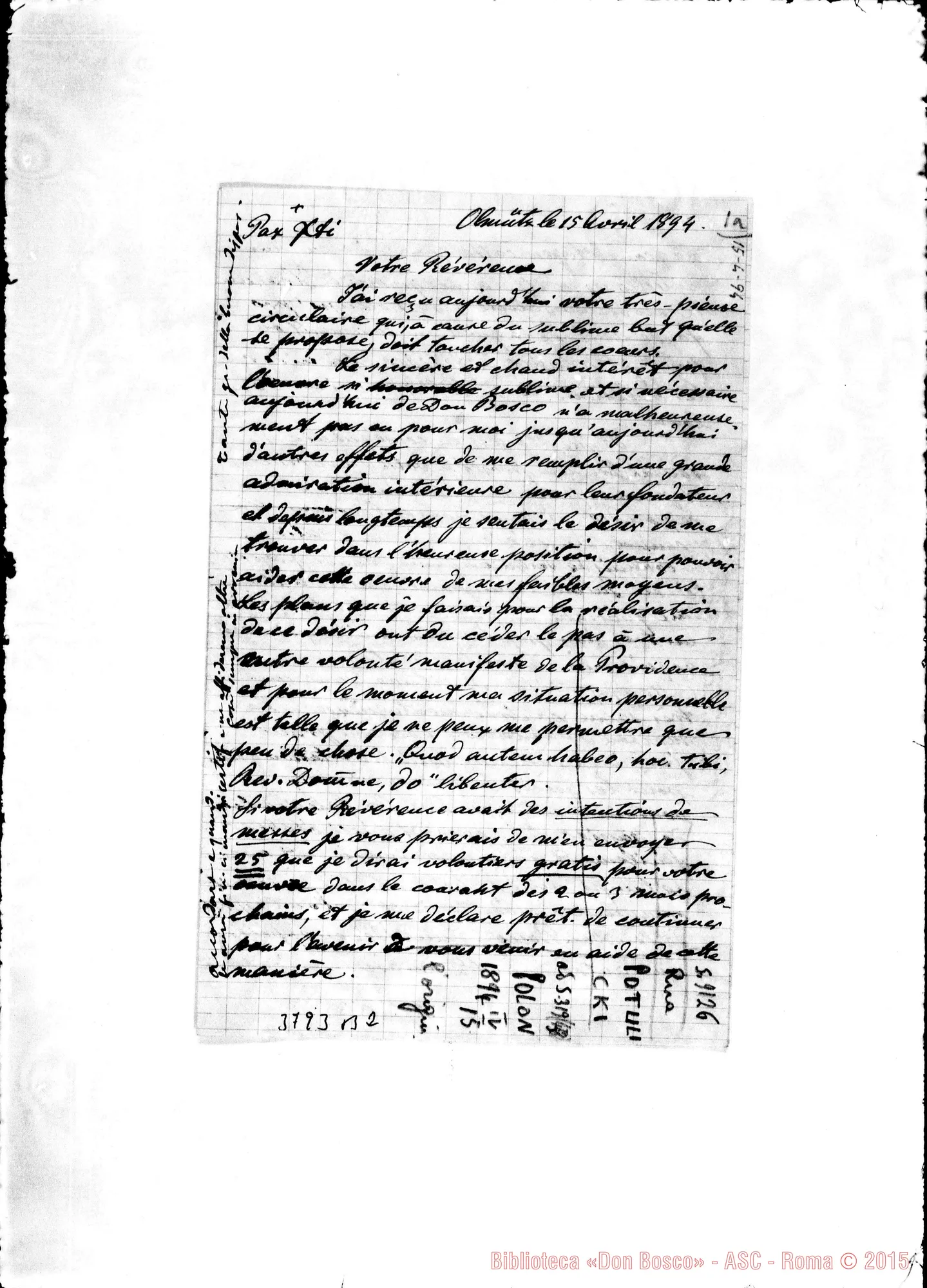 Fotogramma B 2 — Potulicki A., sac. Olmut, 15-04-1894 Autogr. Rua
