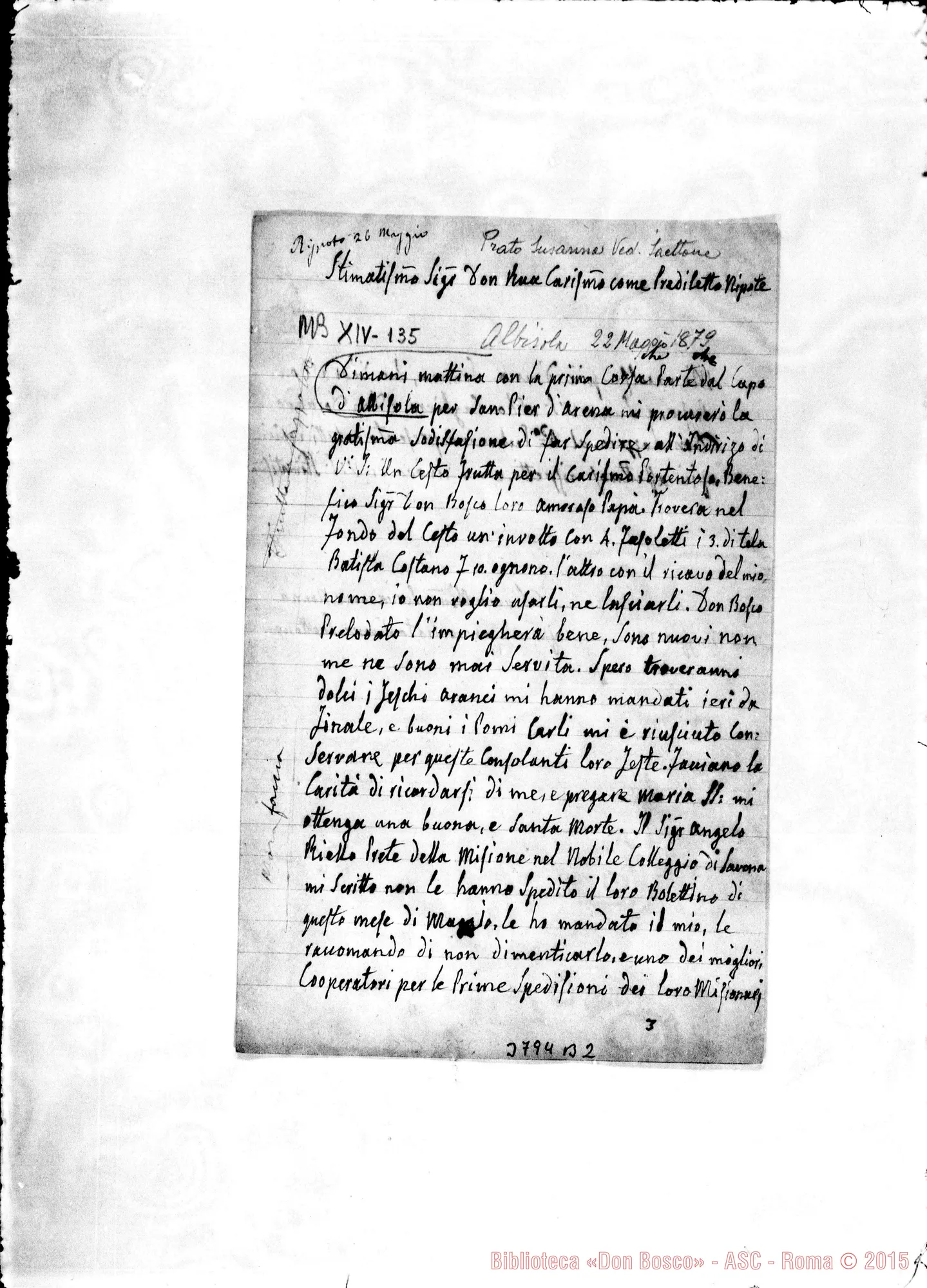 Fotogramma B 2 — « « Albisola, 22-05-1879 Autogr. Rua