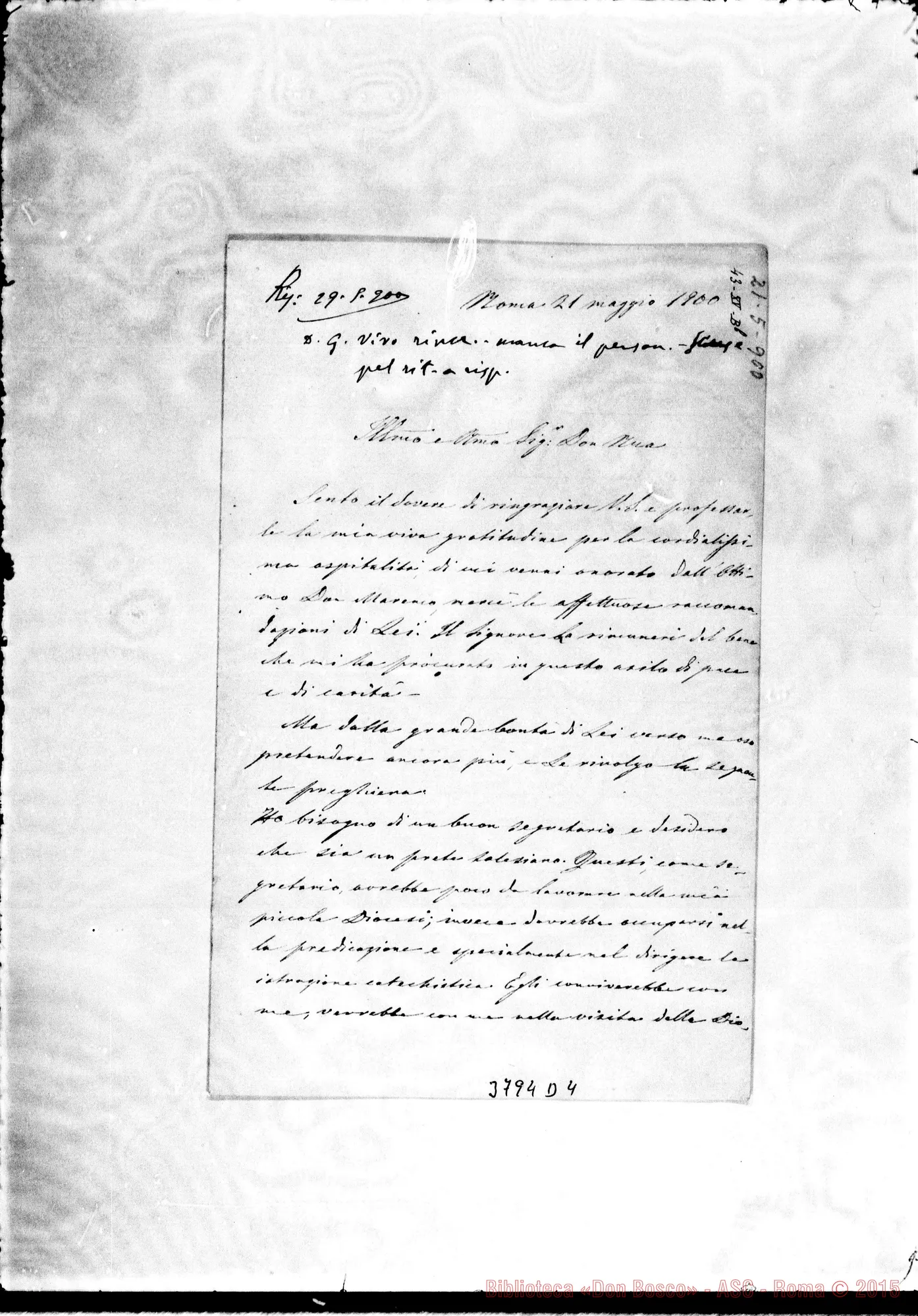 Fotogramma D 4 — Pugliatti Domenico, vesc. di Bova Roma, 21-05-1900 Autogr. Rua