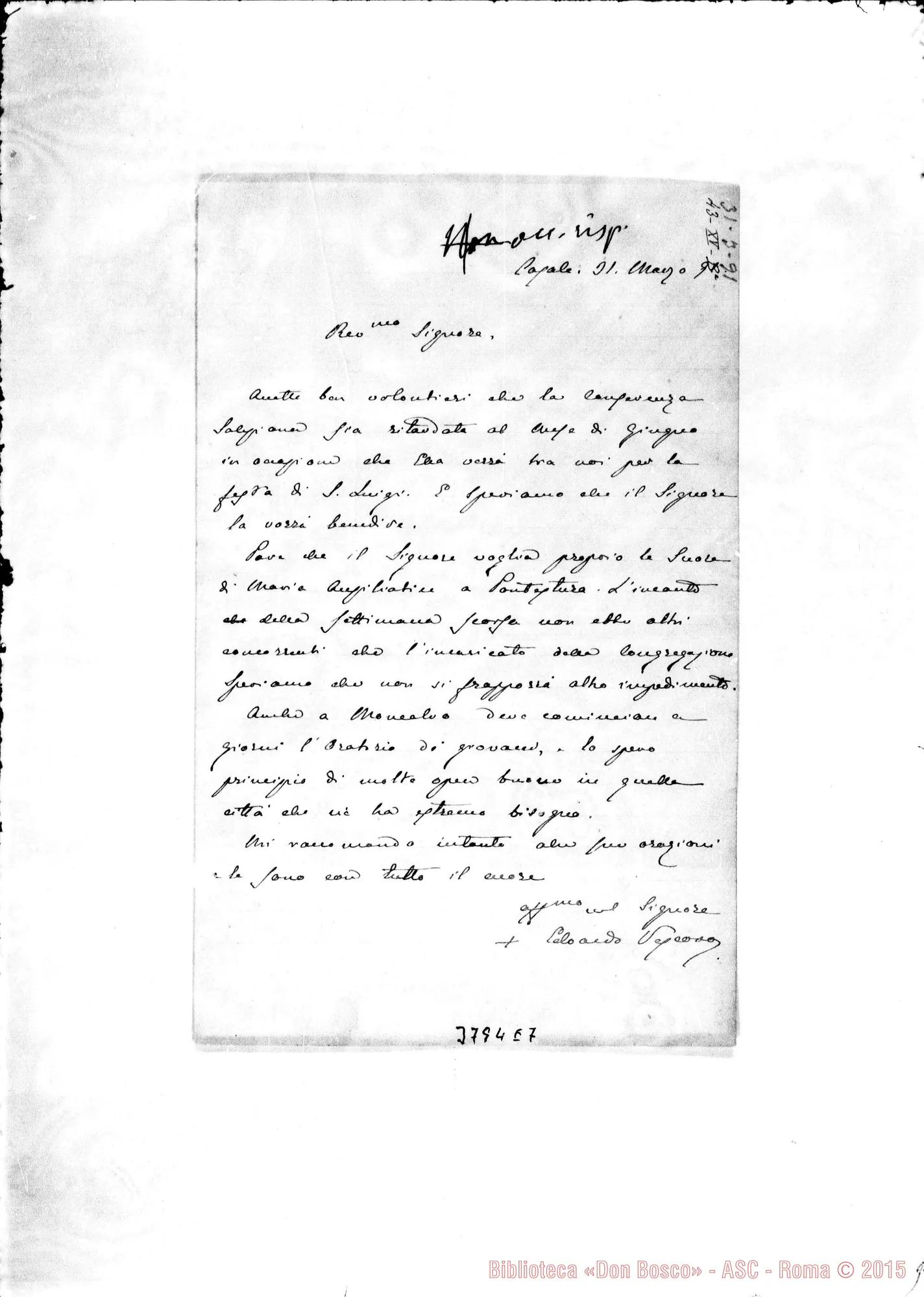 Fotogramma E 7 — « Casale, 31-03-1891 Autogr. Rua