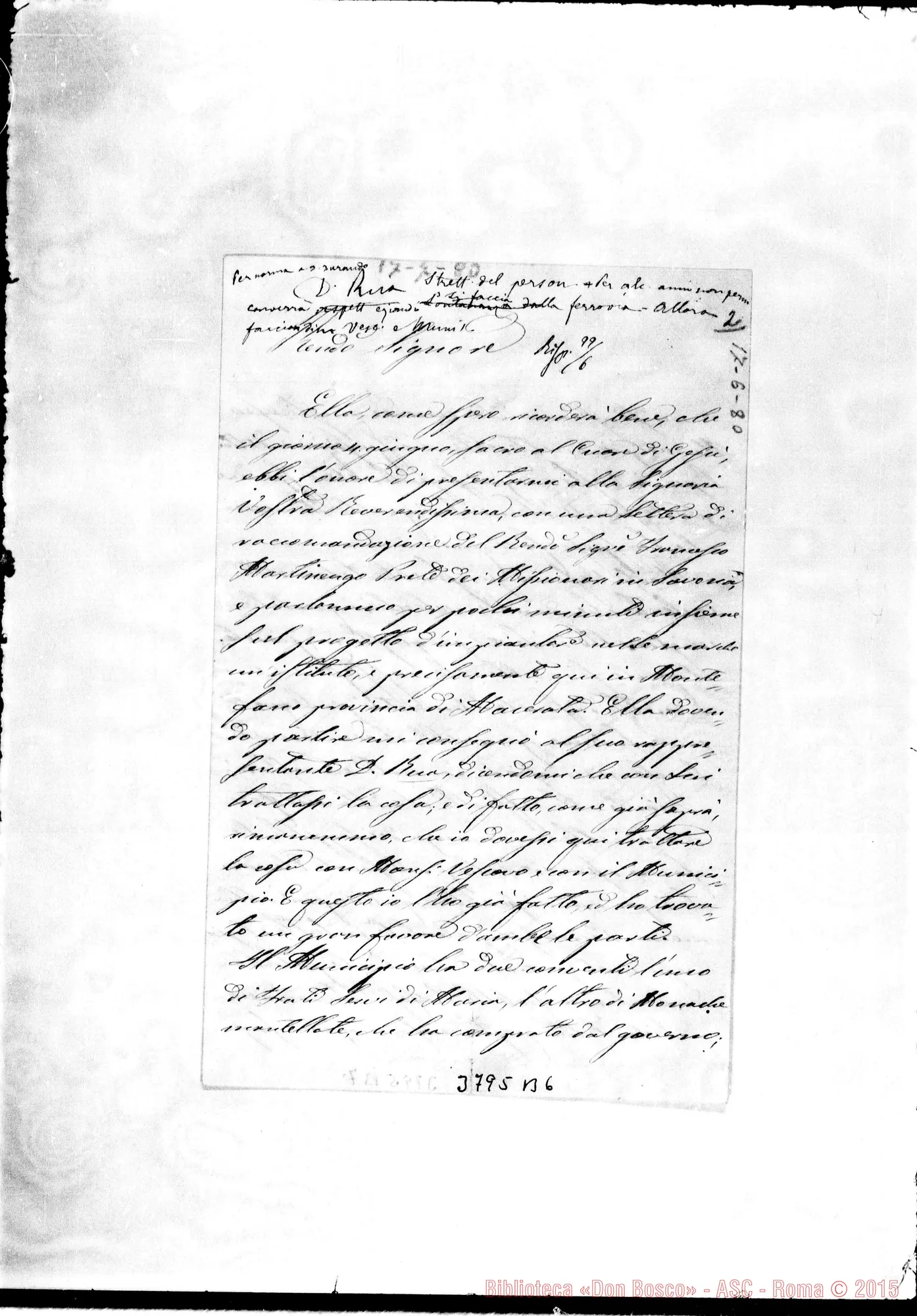 Fotogramma B 6 — Quatrini Pio, sac. Montefano, 17-06-1880 Autogr. Bosco E Rua