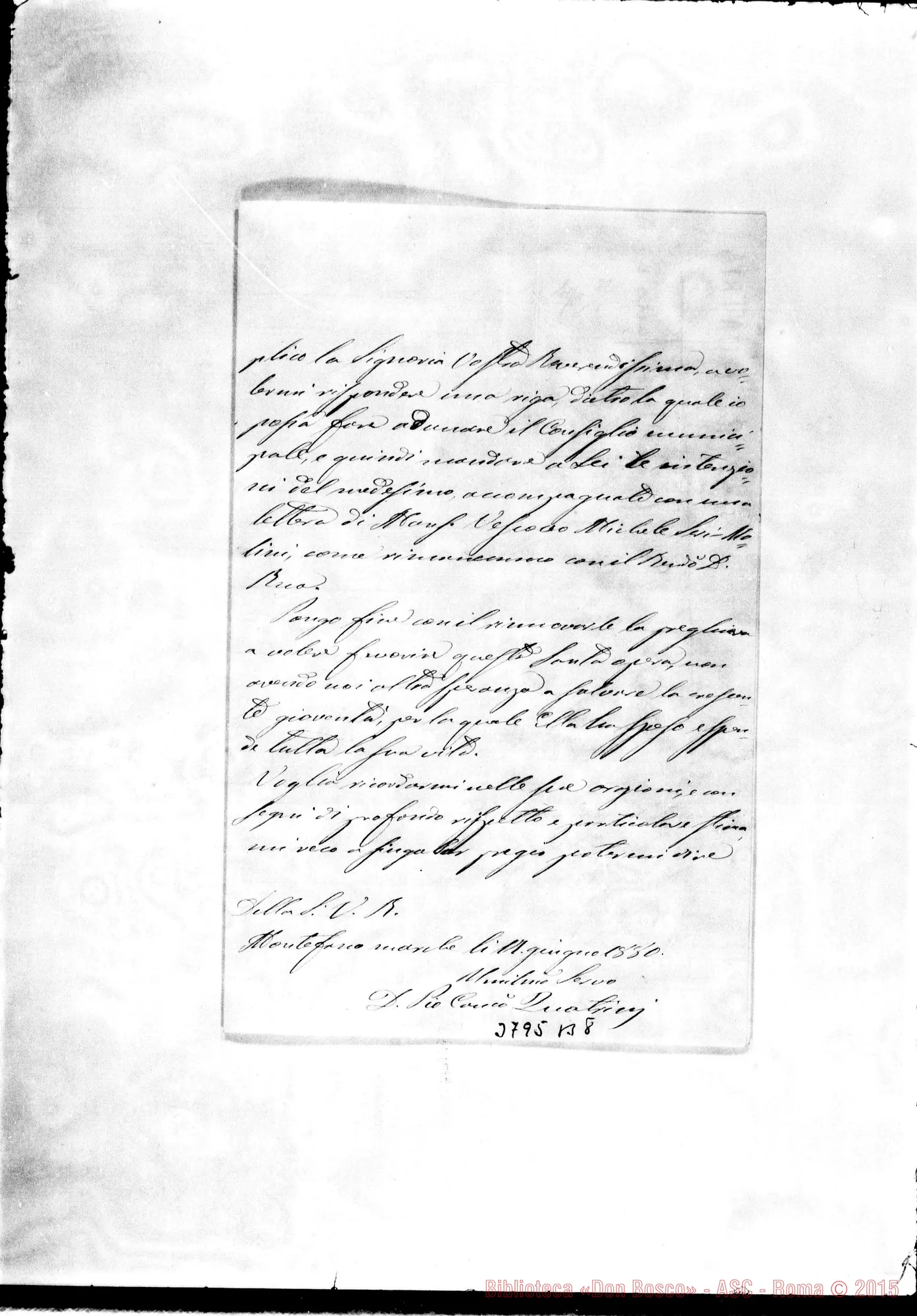 Fotogramma B 8 — Quatrini Pio, sac. Montefano, 17-06-1880 Autogr. Bosco E Rua