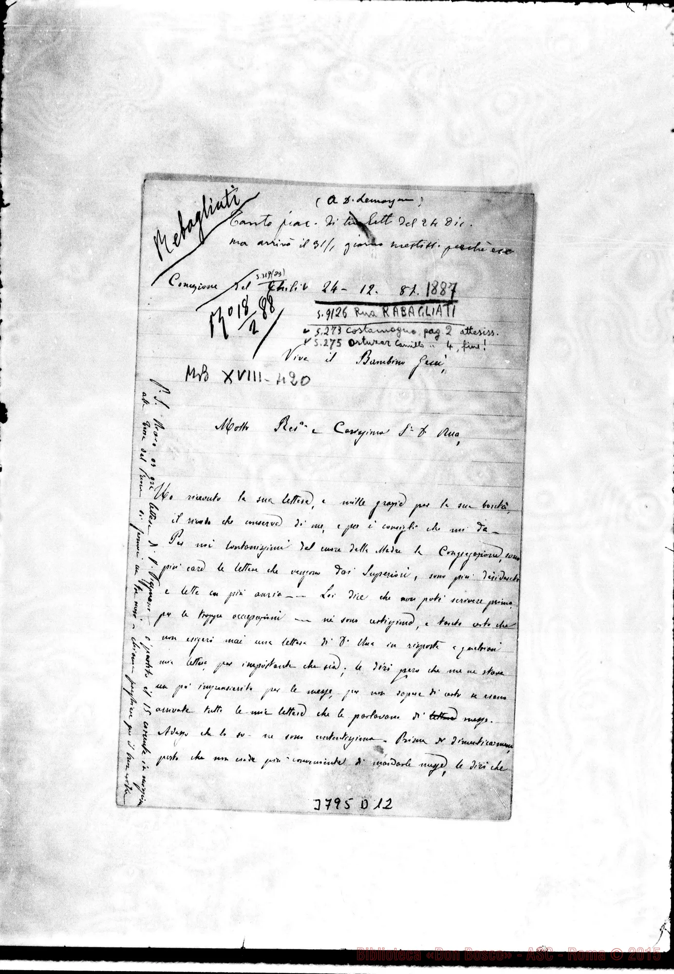 Fotogramma D 12 — « « Concepción, 24-12-1887 Autogr. Rua