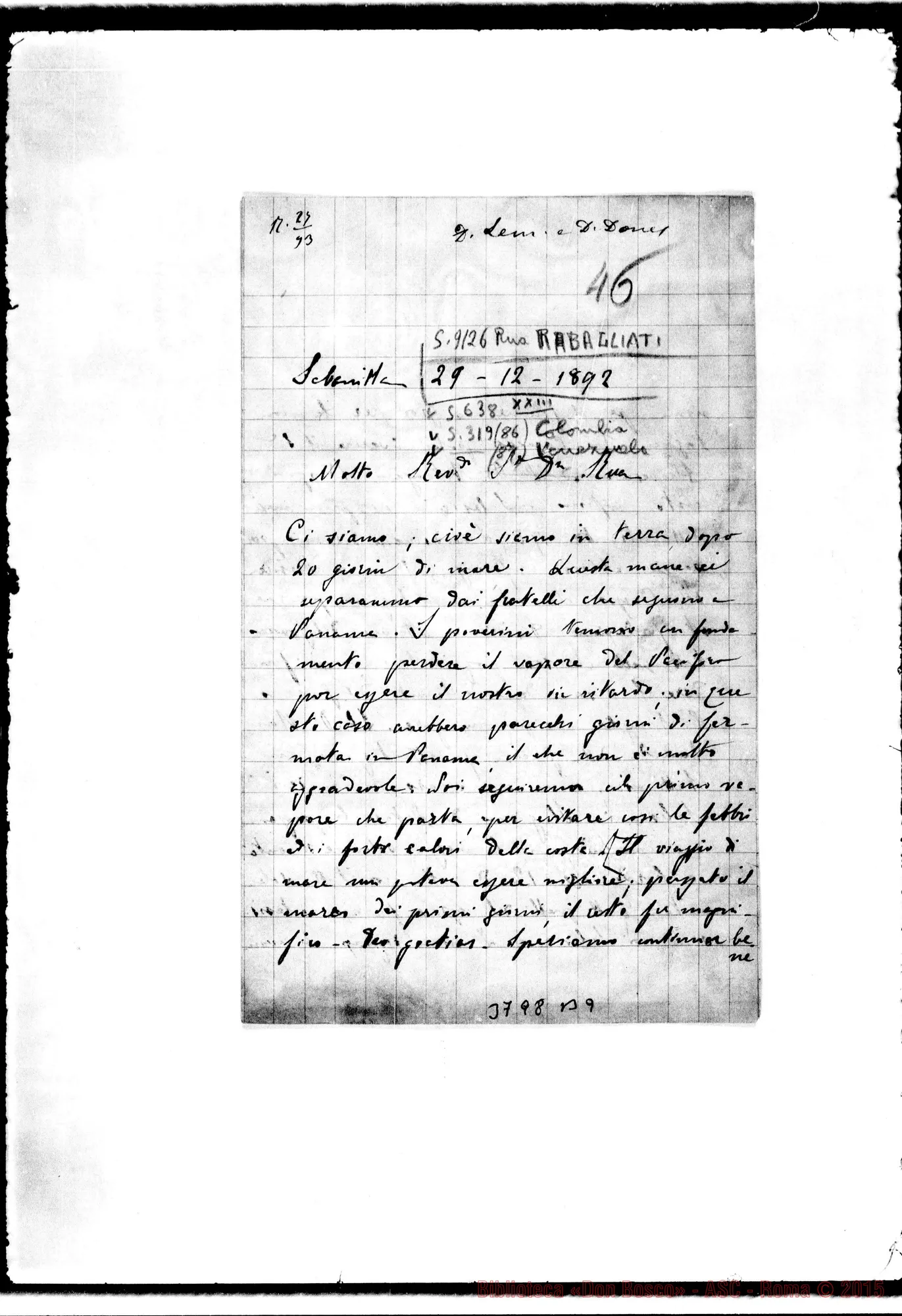 Fotogramma B 9 — « « s.l. 29-12-1892 Autogr. Rua