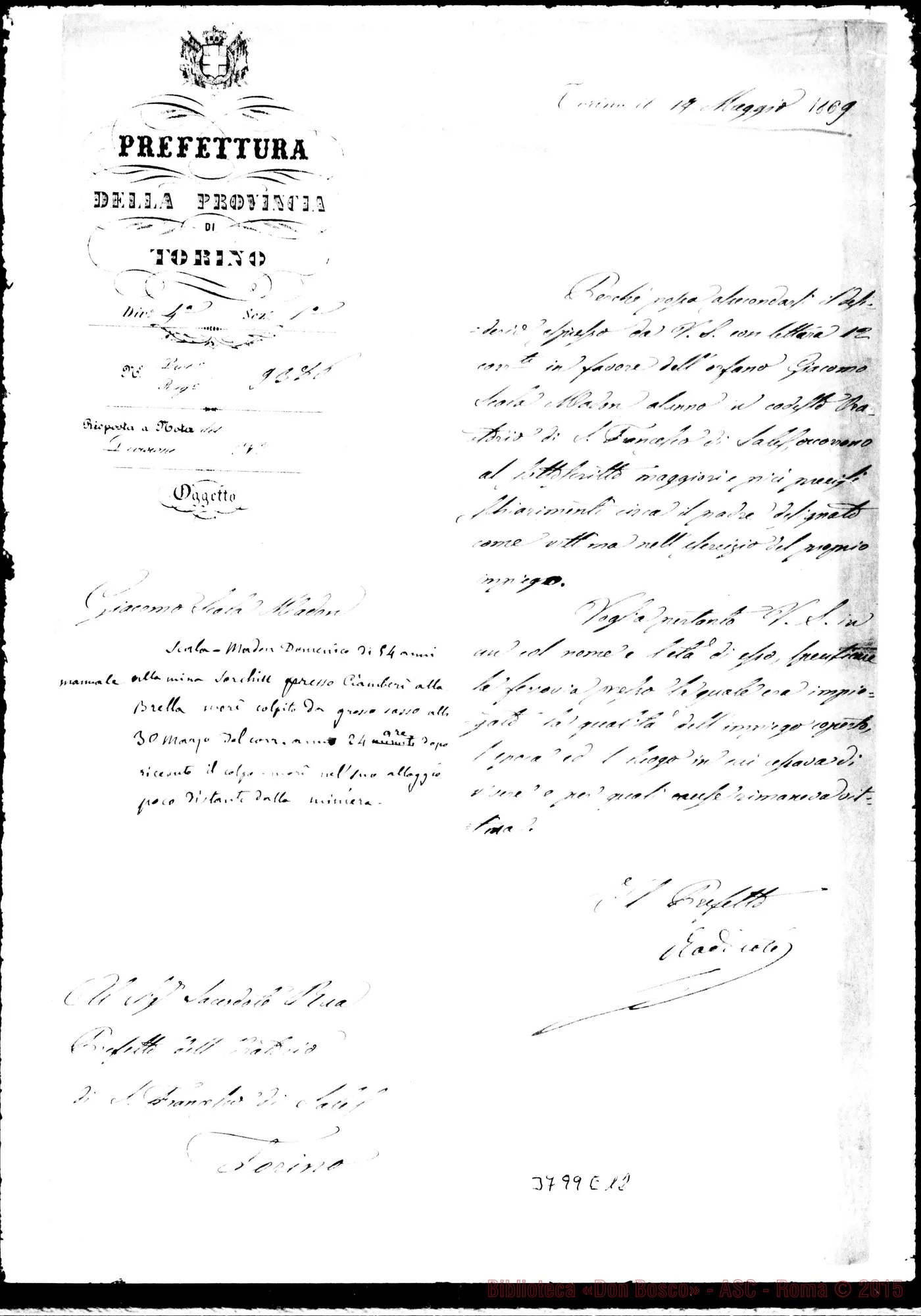 Fotogramma E 12 — Radicati di P. Costantino Torino, 17-05-1869 Autogr. Rua