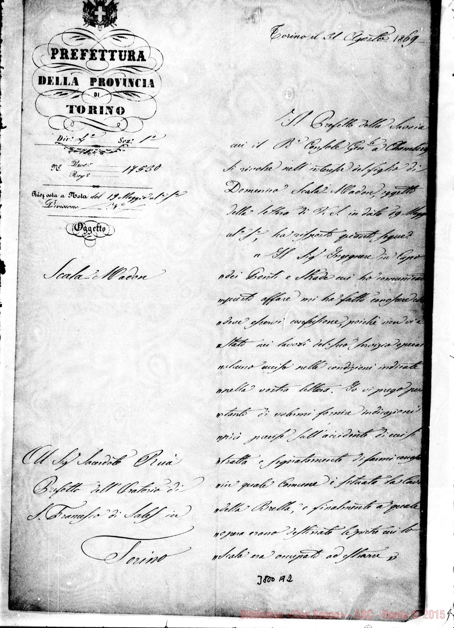 Fotogramma A 2 — « « Torino, 31-08-1869 Autogr. Rua