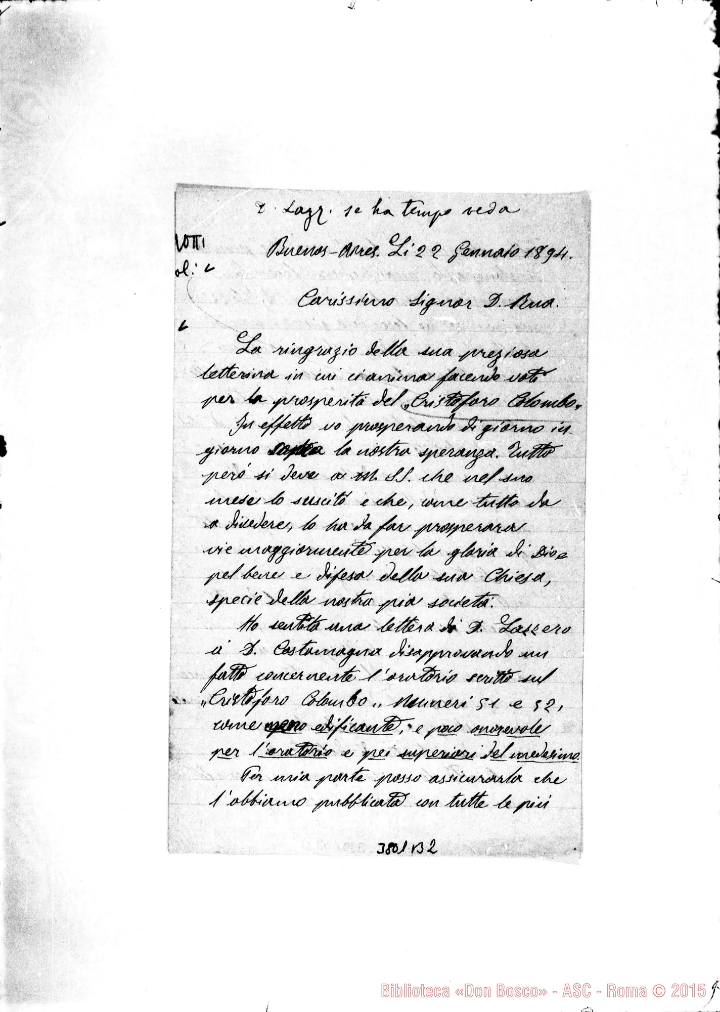 Fotogramma B 2 — « « Buenos Aires, 22-01-1894 Autogr. Rua