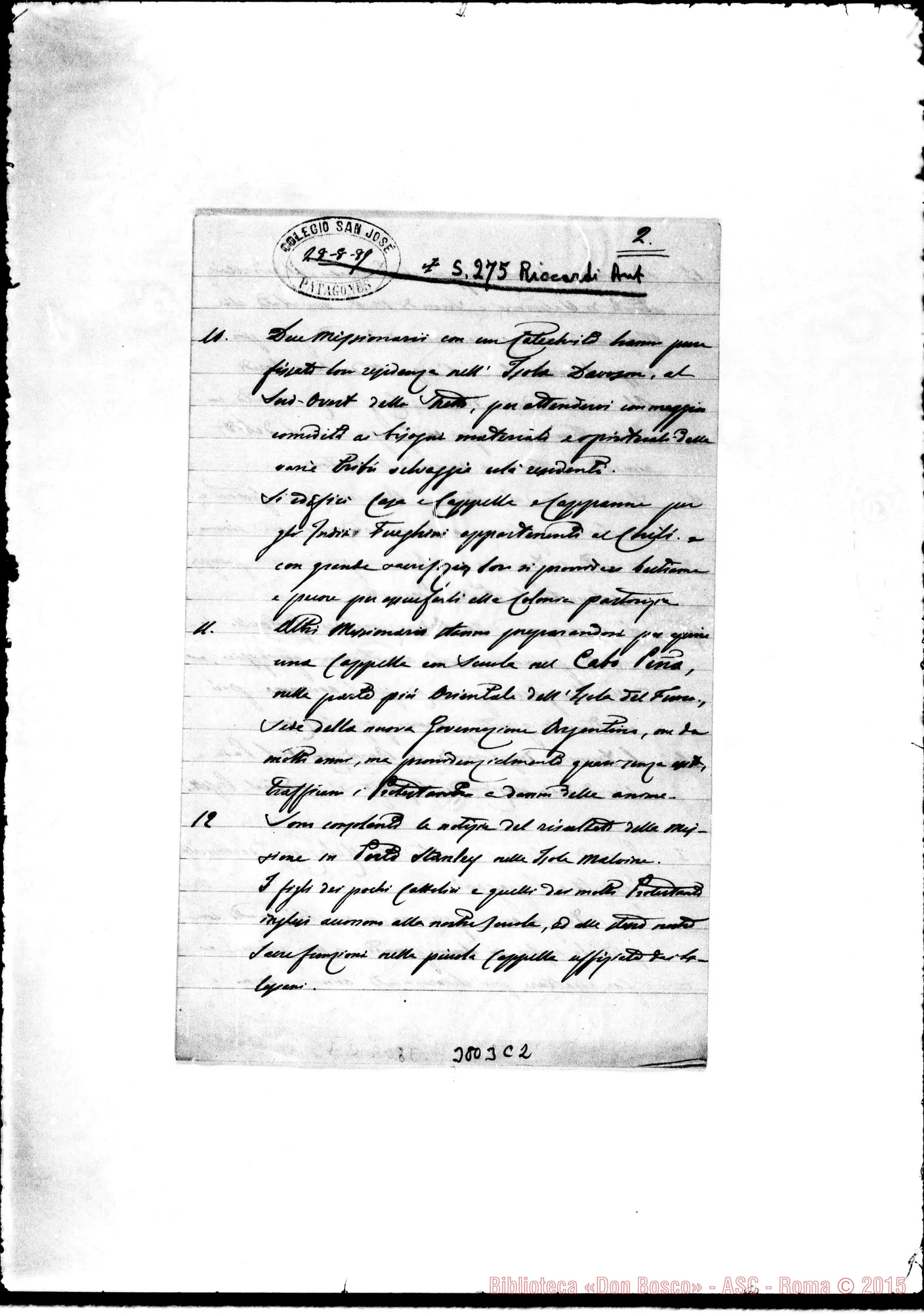 Fotogramma C 2 — « « Patagones, 28-08-1889 Autogr. Rua
