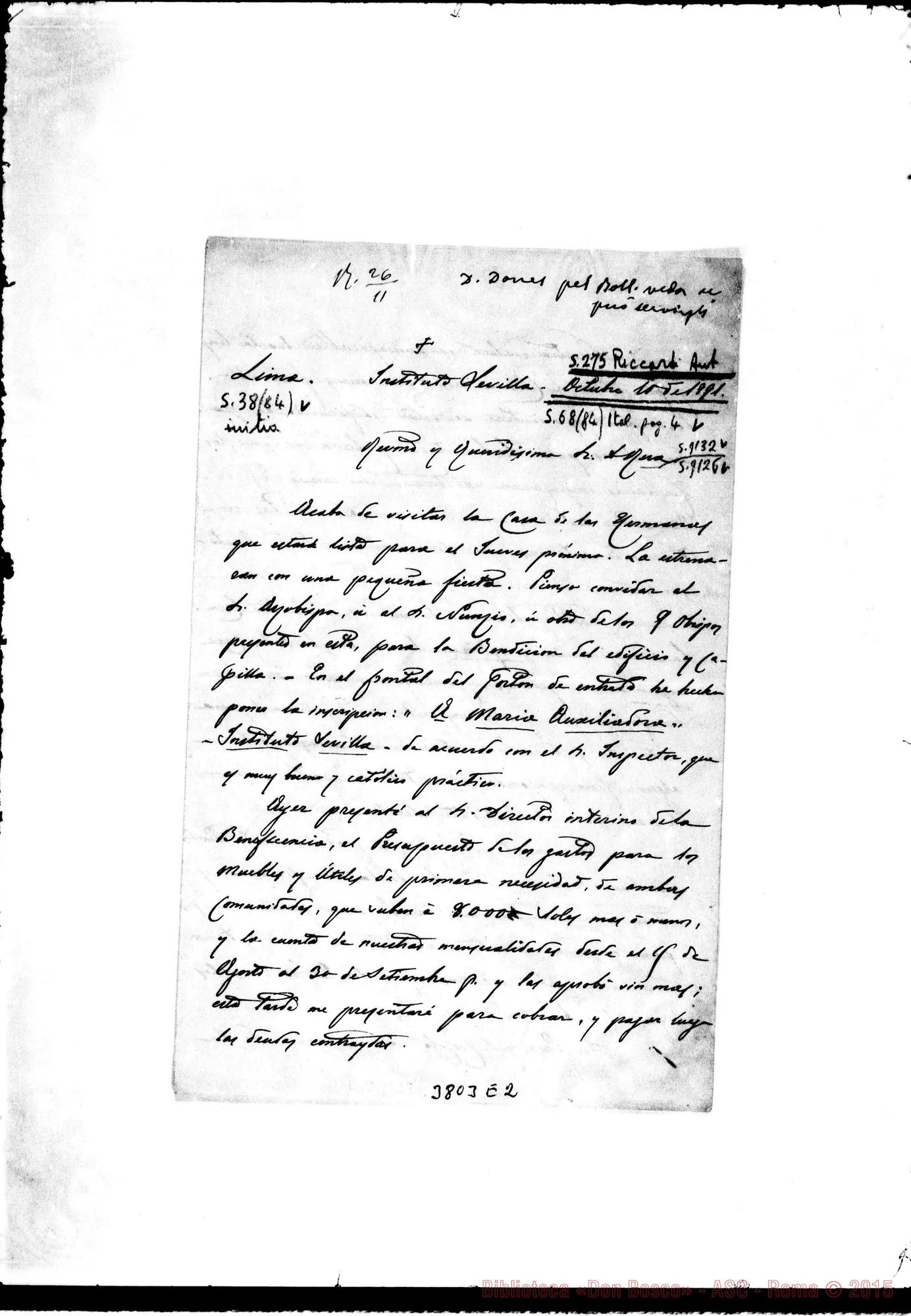Fotogramma E 2 — « « Lima, 10-10-1891 Autogr. Rua