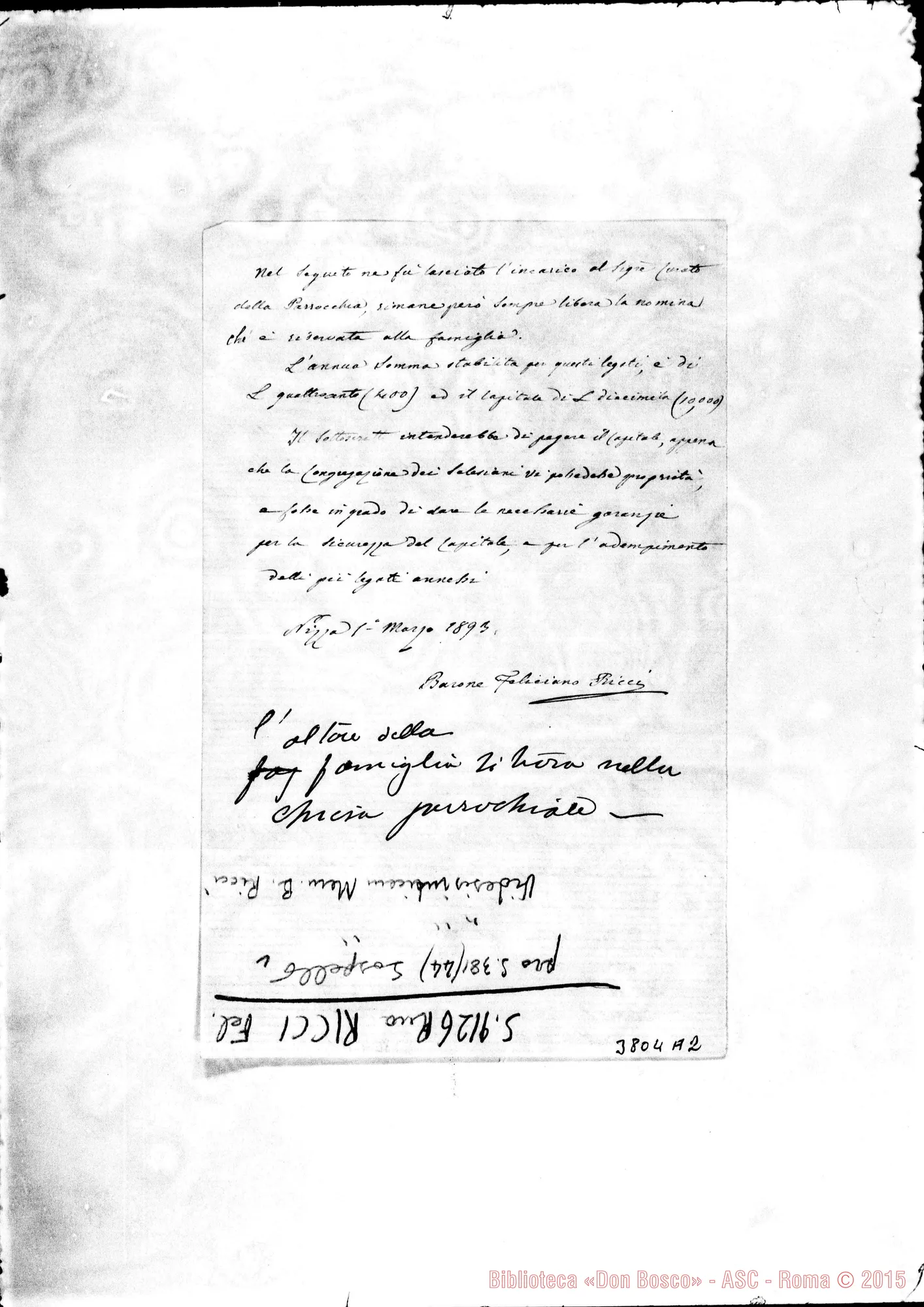 Fotogramma A 2 — « « Nizza, 1-03-1893 Autogr. Rua