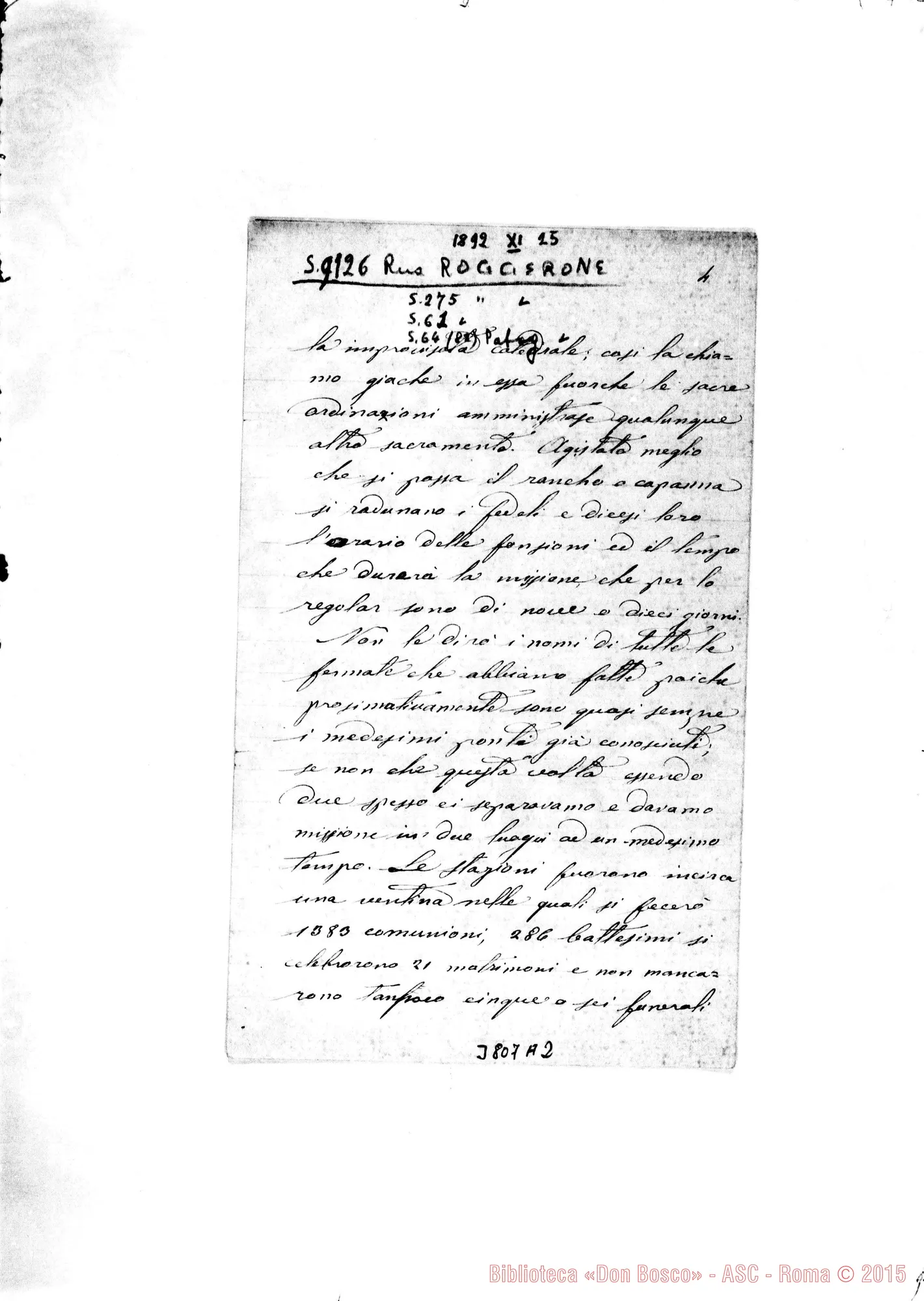 Fotogramma A 2 — Roggerone Giovanni, SDB Roca, 25-11-1892 Autogr. Rua