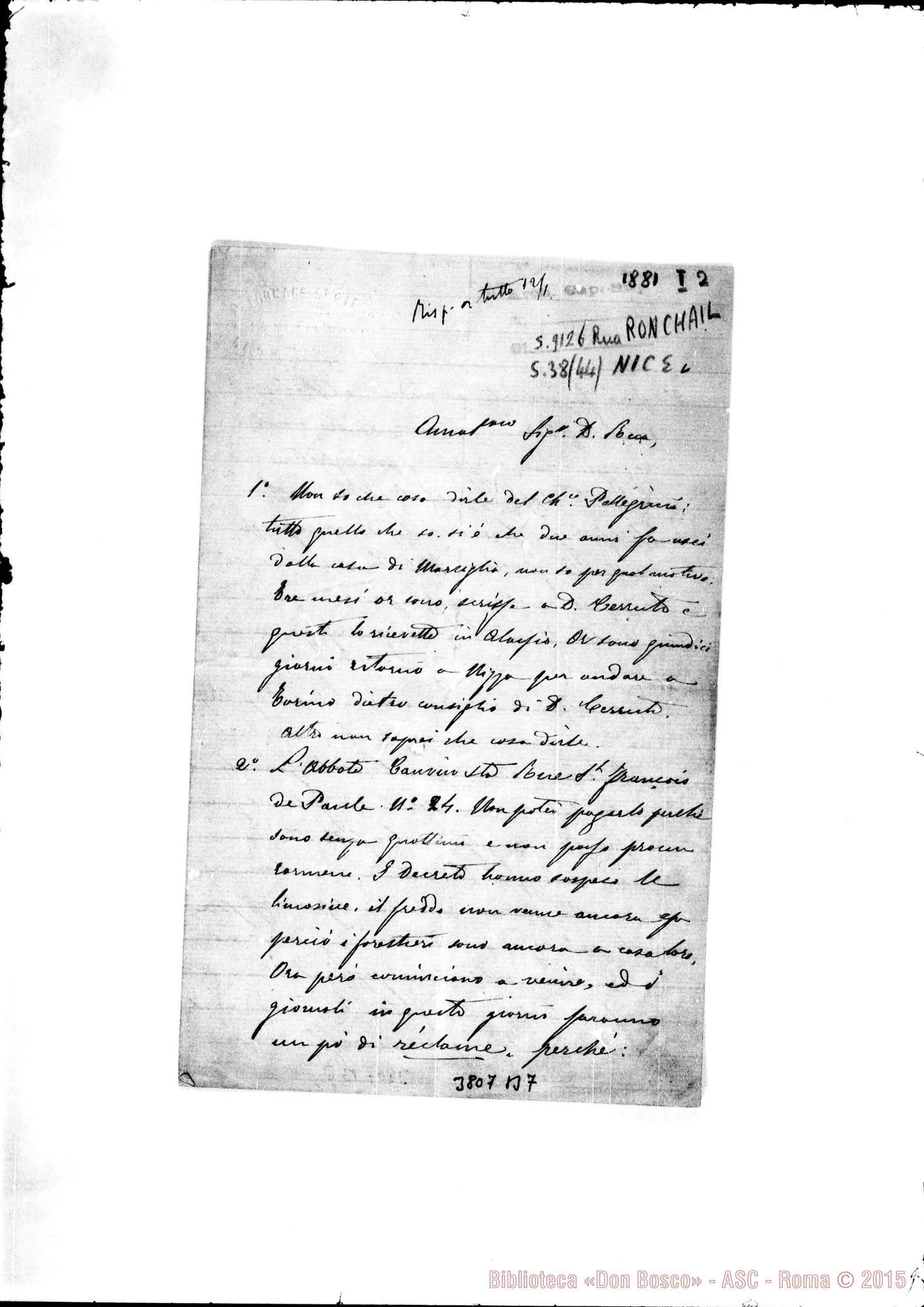 Fotogramma B 7 — « « Nizza, 2-01-1881 Autogr. Rua