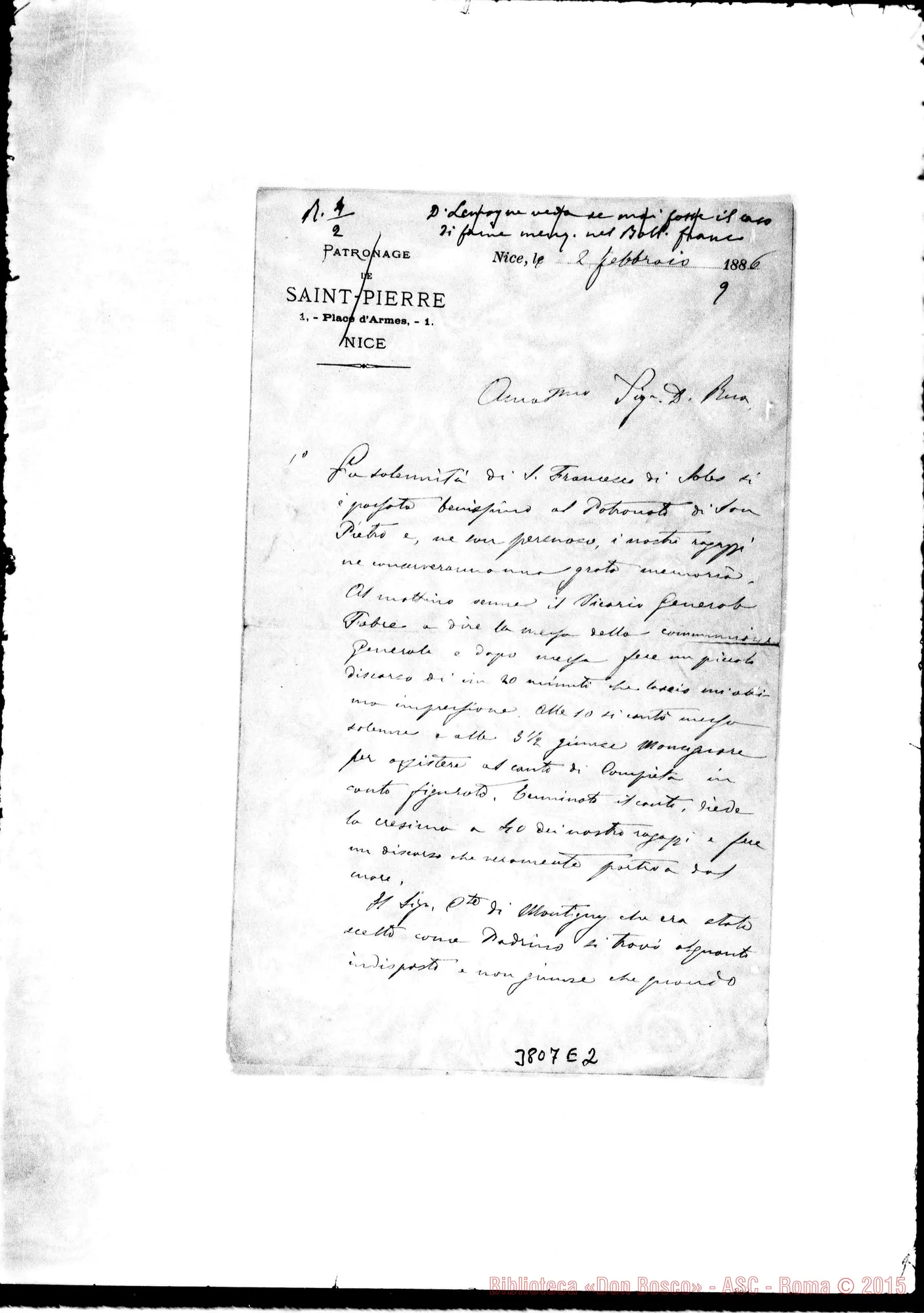 Fotogramma E 2 — « « Nice, 2-02-1886 Autogr. Rua
