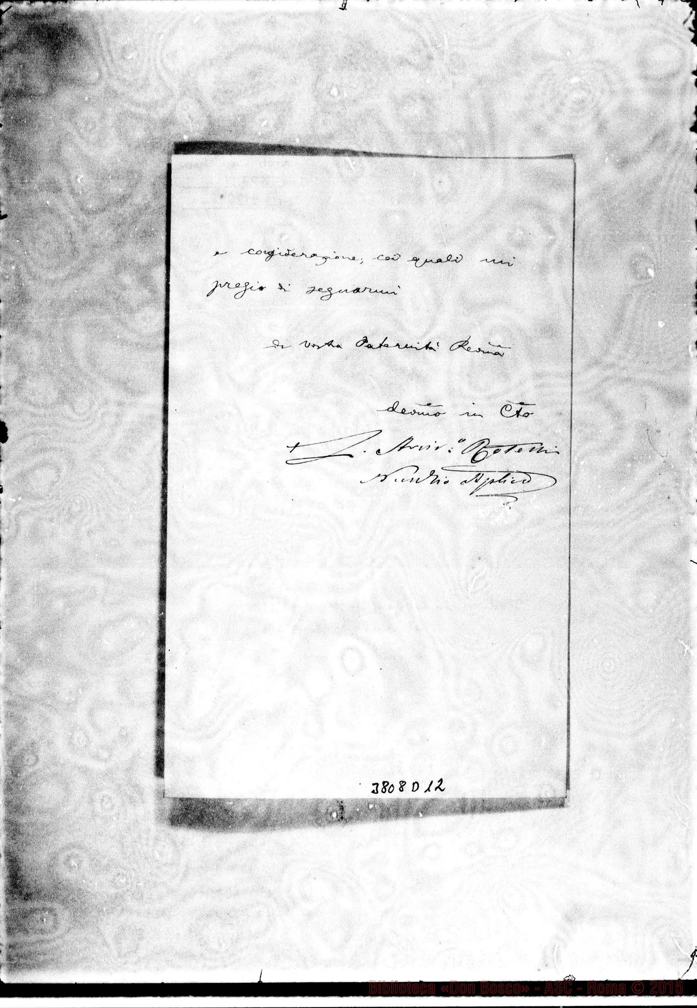 Fotogramma D 12 — Roteili Luigi, card, arciv. Parigi, 7-01-1889 Nunzio Ap. A Parigi