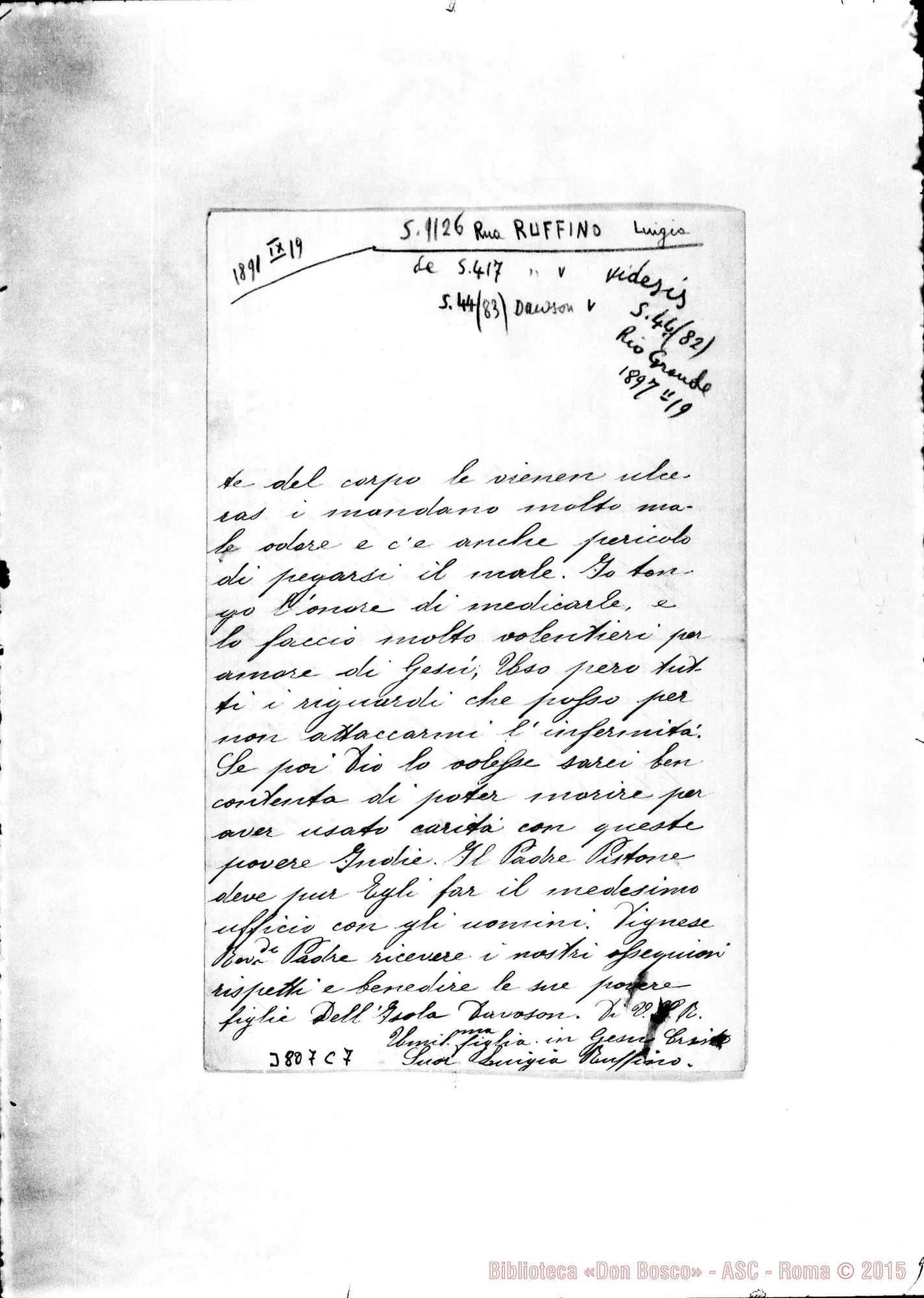 Fotogramma C 7 — « « Dawson, 19-09-1891 Autogr. Rua
