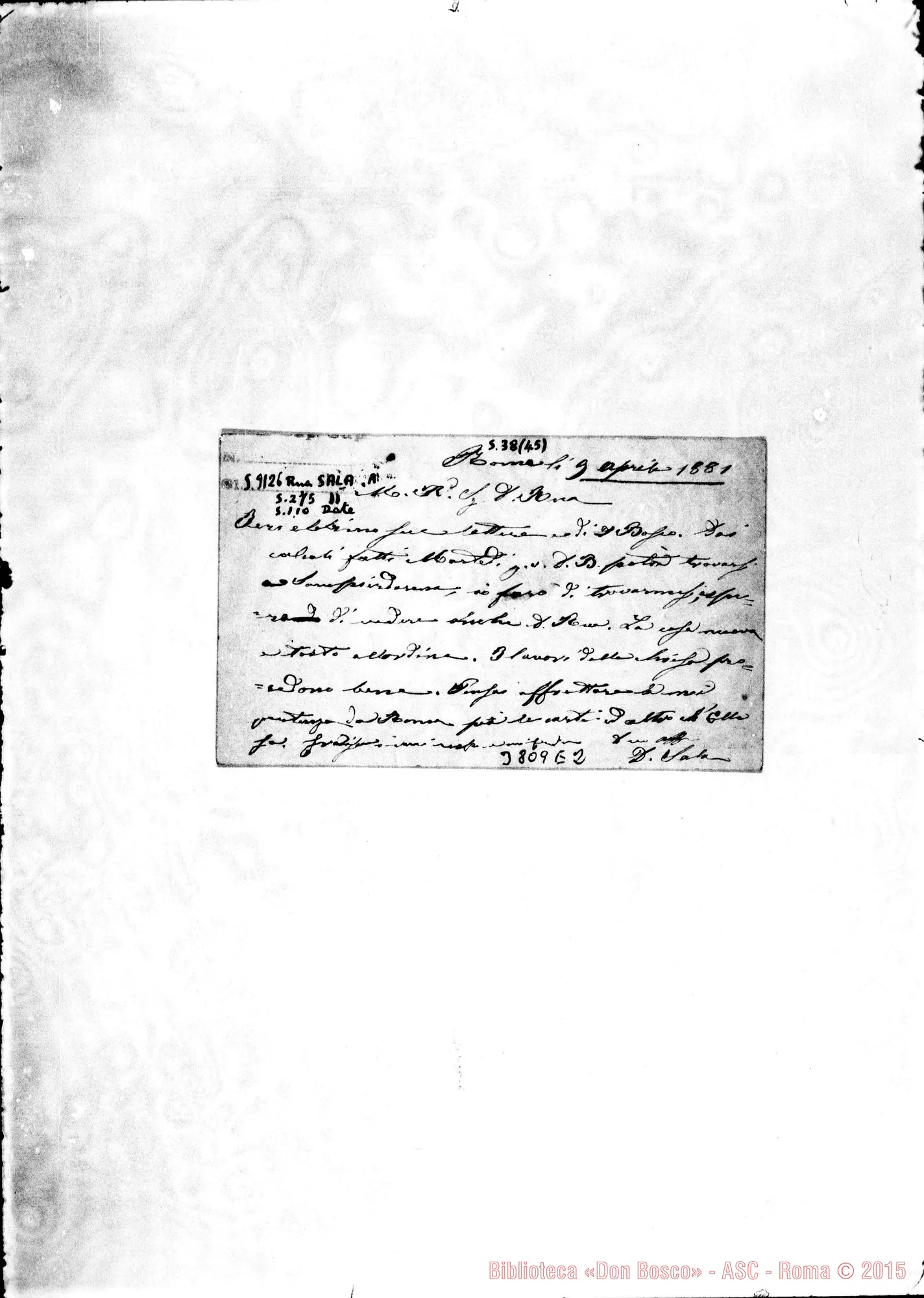Fotogramma E 2 — « « Roma, 9-04-1881 Cartolina