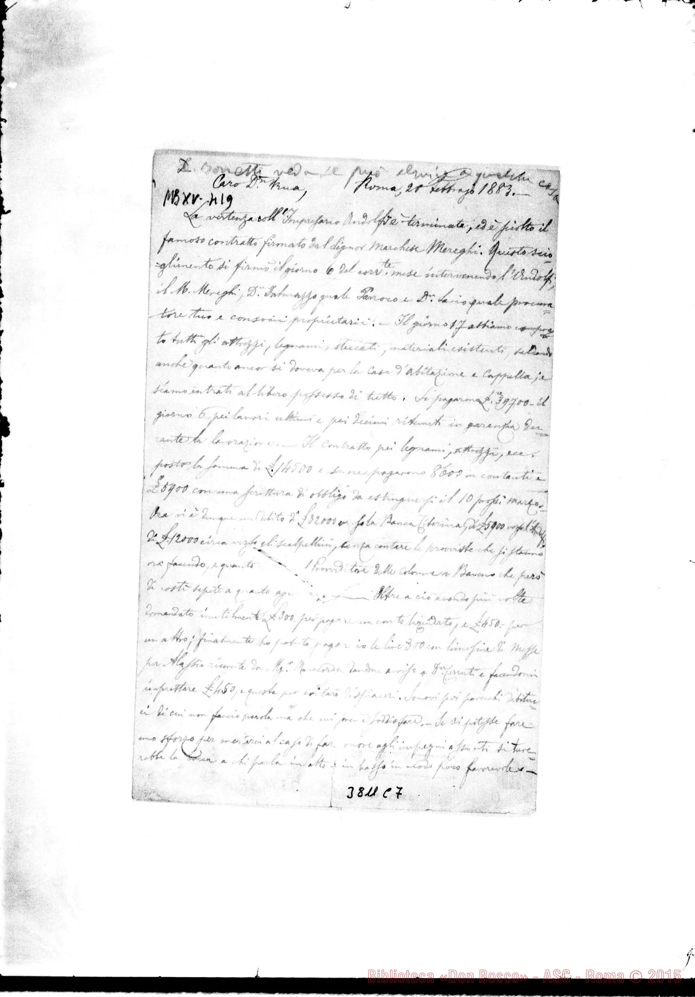 Fotogramma C 7 — « « Roma, 20-02-1883 Autogr. Rua
