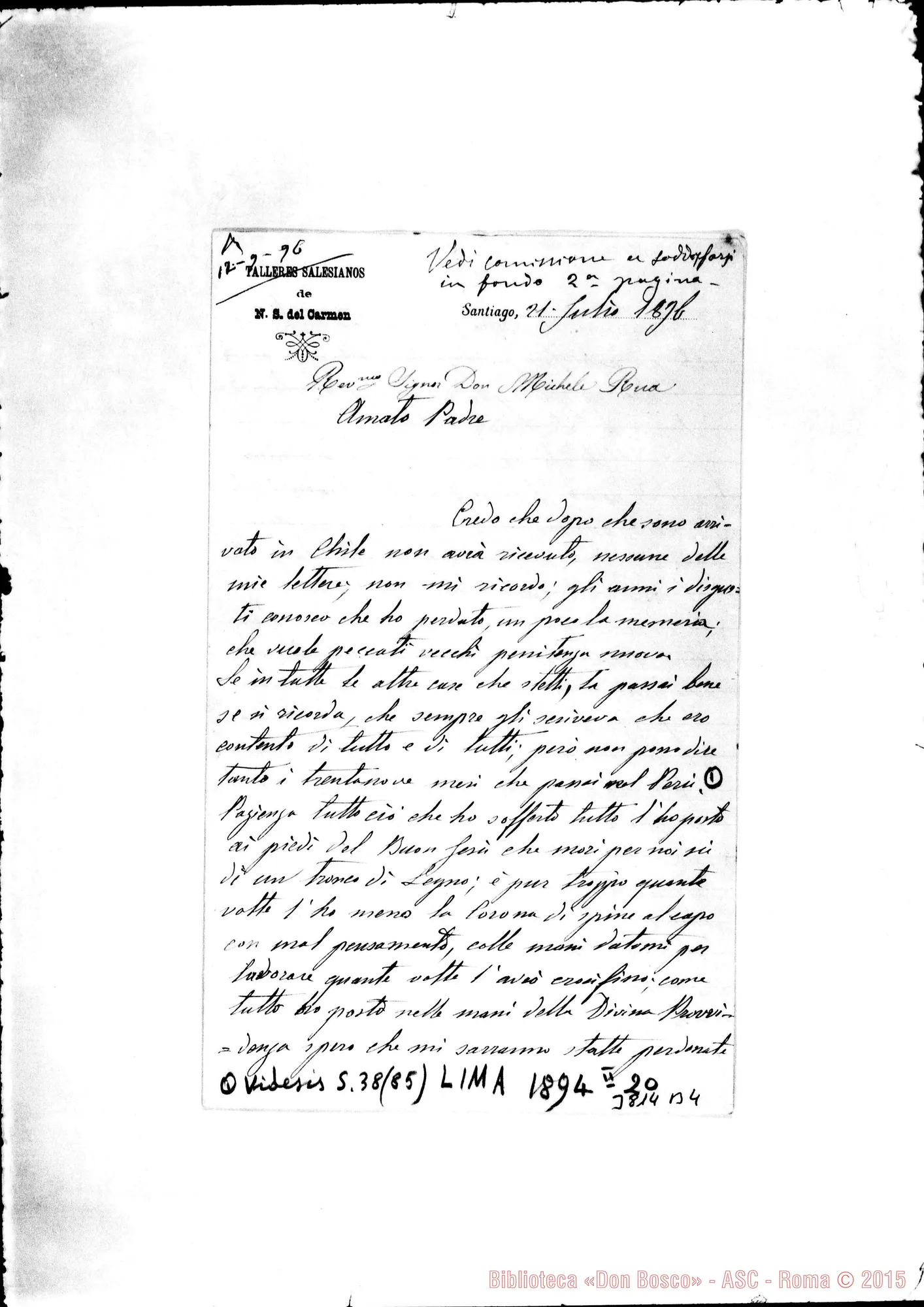Fotogramma B 4 — « « Santiago, 21-07-1896 Autogr. Rua