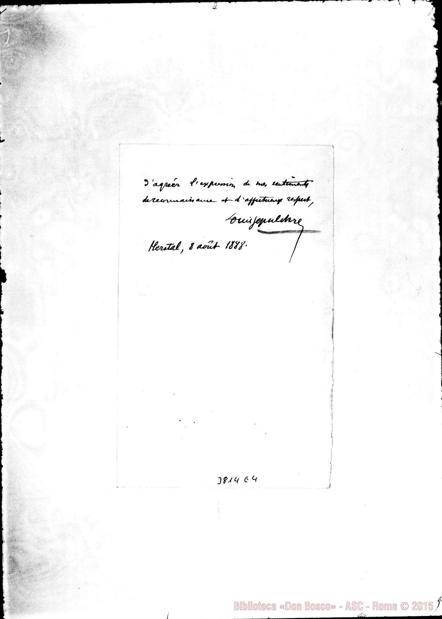 Fotogramma E 4 — Sepulchre Louis Herstal, 8-08-1888 Autogr. Rua