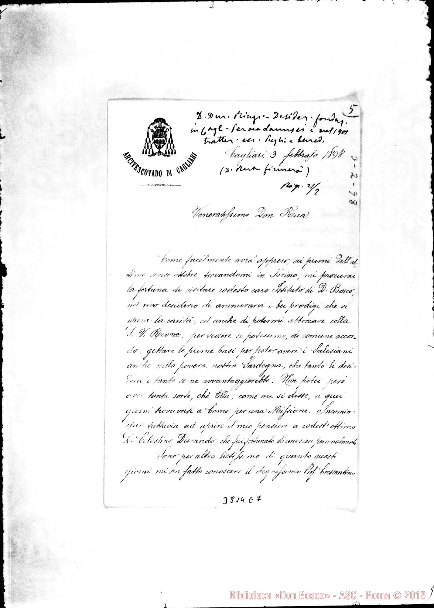 Fotogramma E 7 — Serci-Serra Paolo Maria, arciv. di Cagliari, 3-02-1898 Autogr. Rua