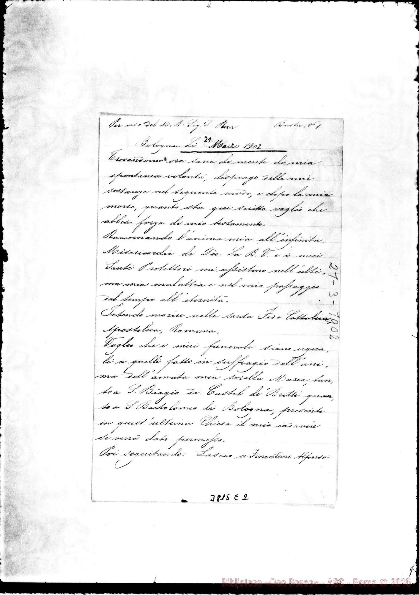 Fotogramma E 2 — « « Bologna, 21-03-1902 All.: documenti relativi all’eredità