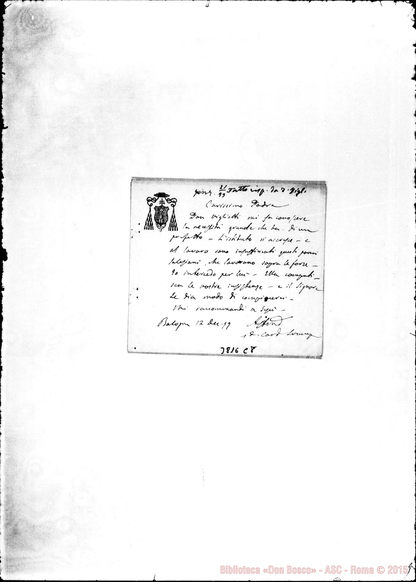 Fotogramma C 8 — « « Bologna, 12-12-1899 Auîogr. Rua Biglietto