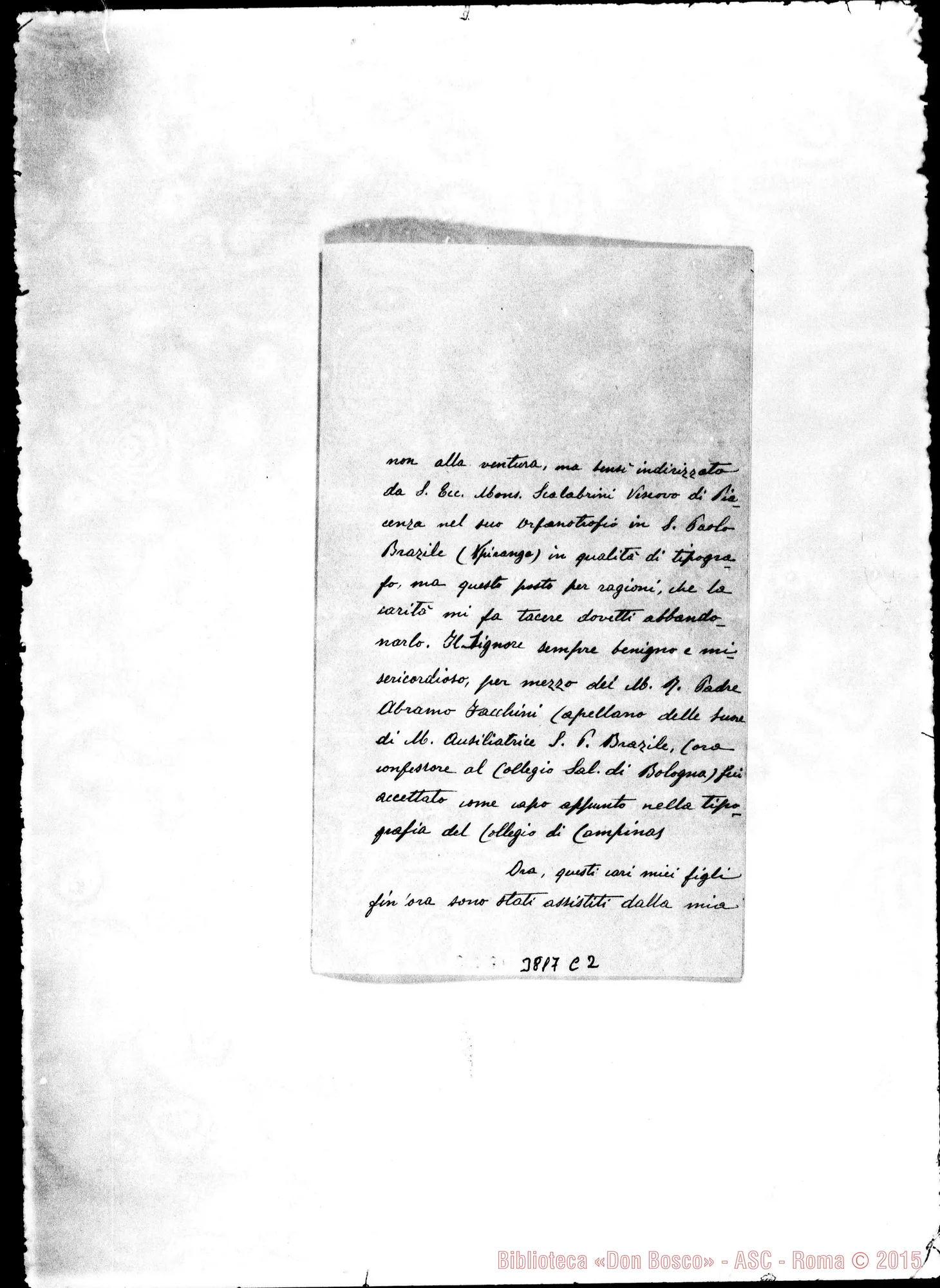 Fotogramma C 2 — Tiramani Antonio, SDB Parma, 7-02-1904 Autogr. Rua (letterina)