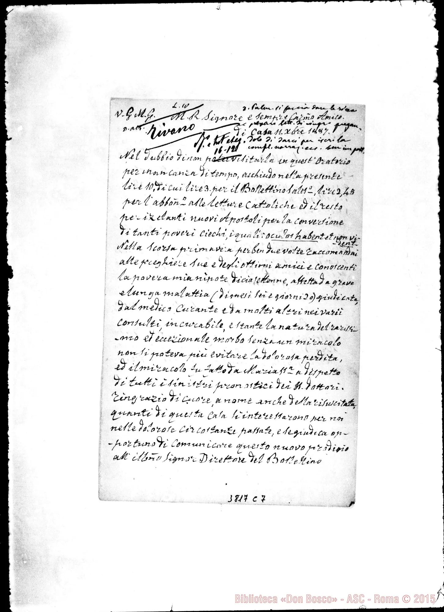 Fotogramma C 7 — Tivano Michele Di Casa, 11-12-1887 Autogr. Rua