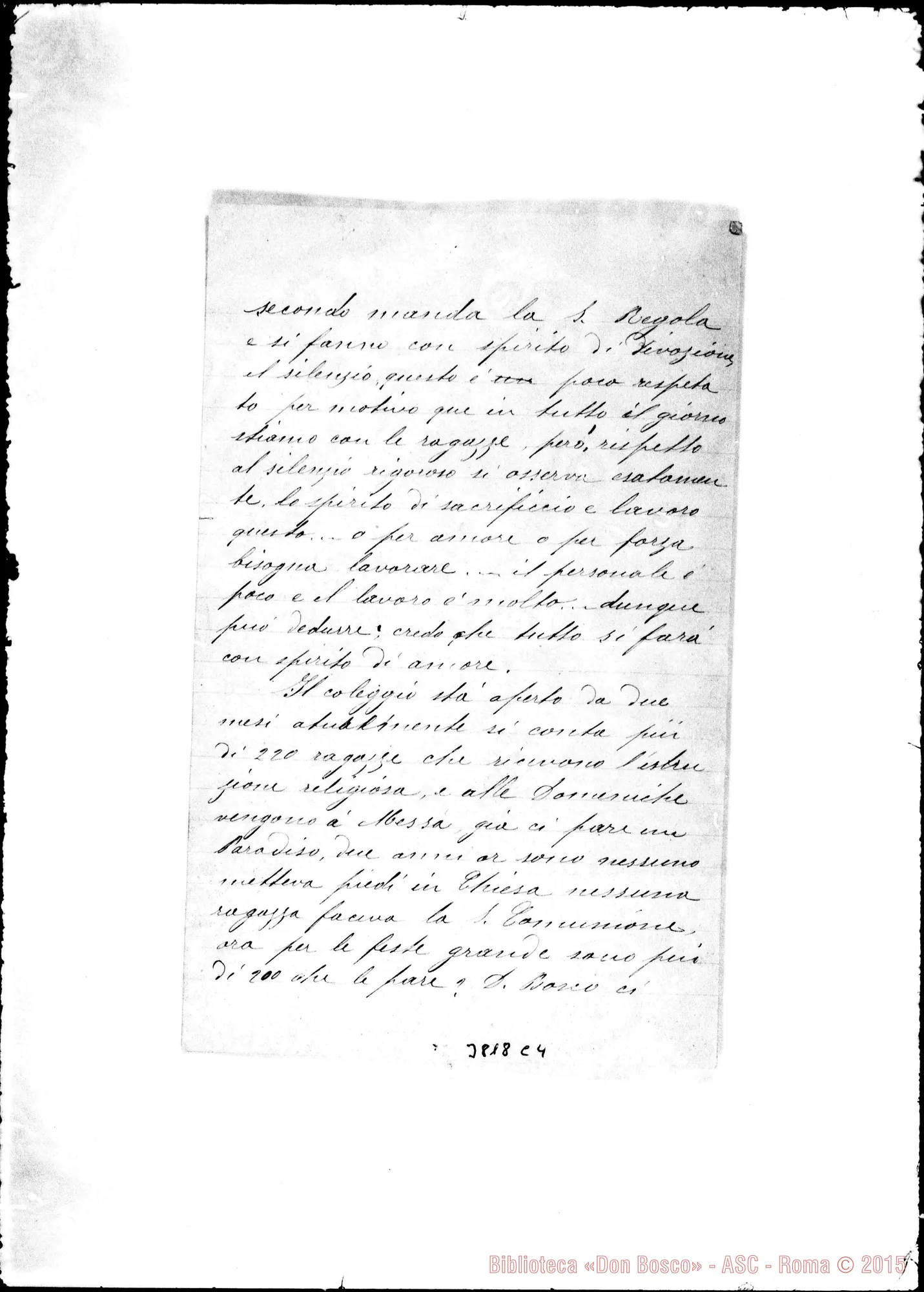 Fotogramma C 4 — Torta Giuseppina, suora Bahia Bianca, 29-03-1893 Autogr. Rua