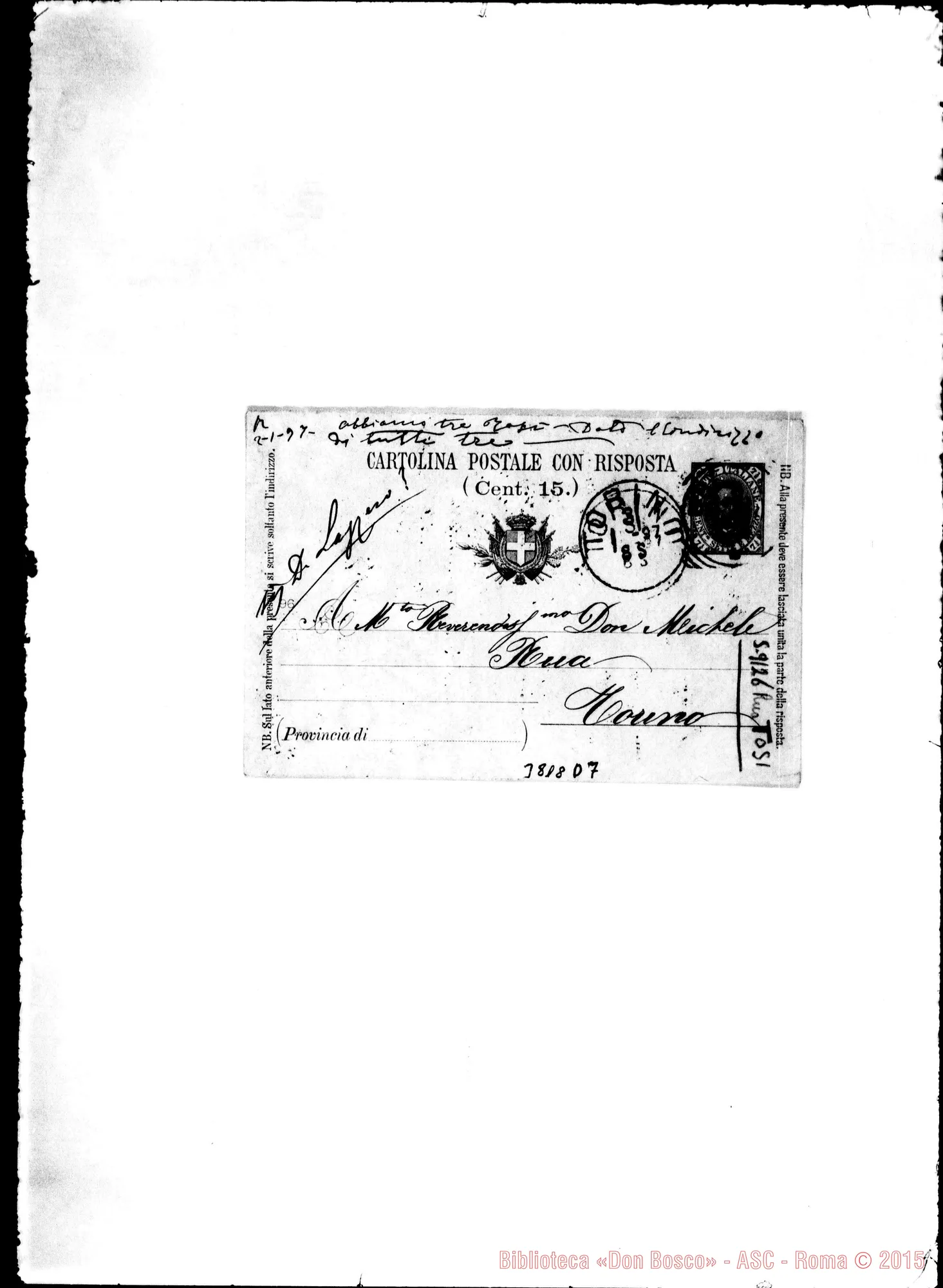 Fotogramma D 7 — Tosi Camilla Brescia, 30-01-1897 Autogr. Rua Cartolina