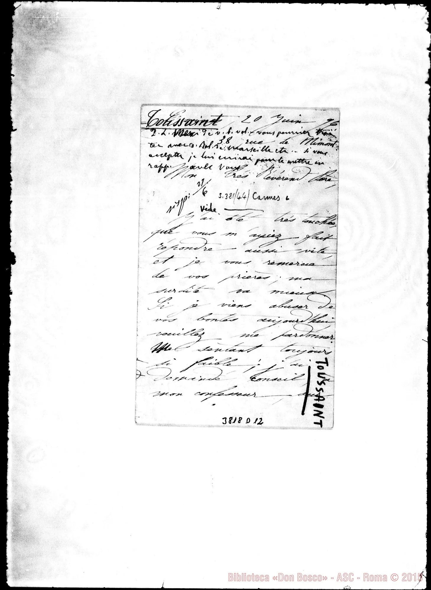 Fotogramma D 12 — Toussaint Marie Cannes, 20-06-1896 Autogr. Rua