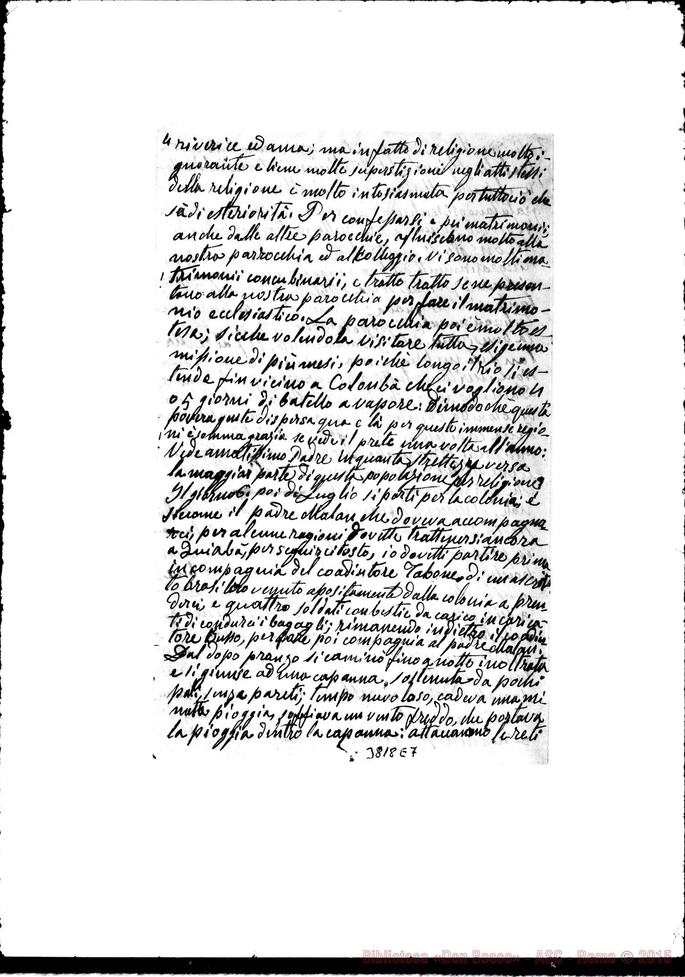 Fotogramma E 7 — Traversa Raffaele, SDB Cuyabá, 1-08-1897 Autogr. Rua