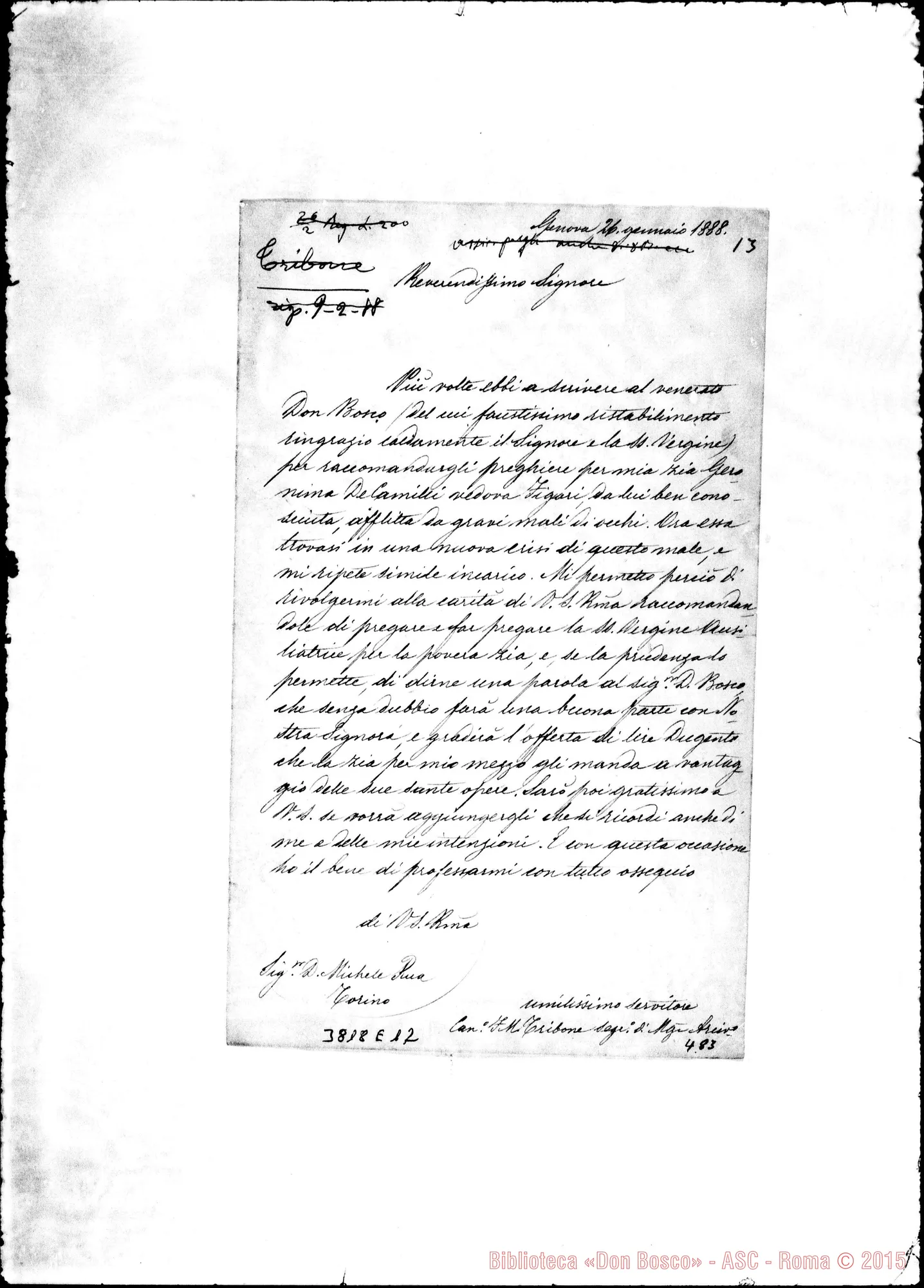 Fotogramma E 12 — Tribone F.M., can. Genova, 26-01-1888 Autogr. Rua