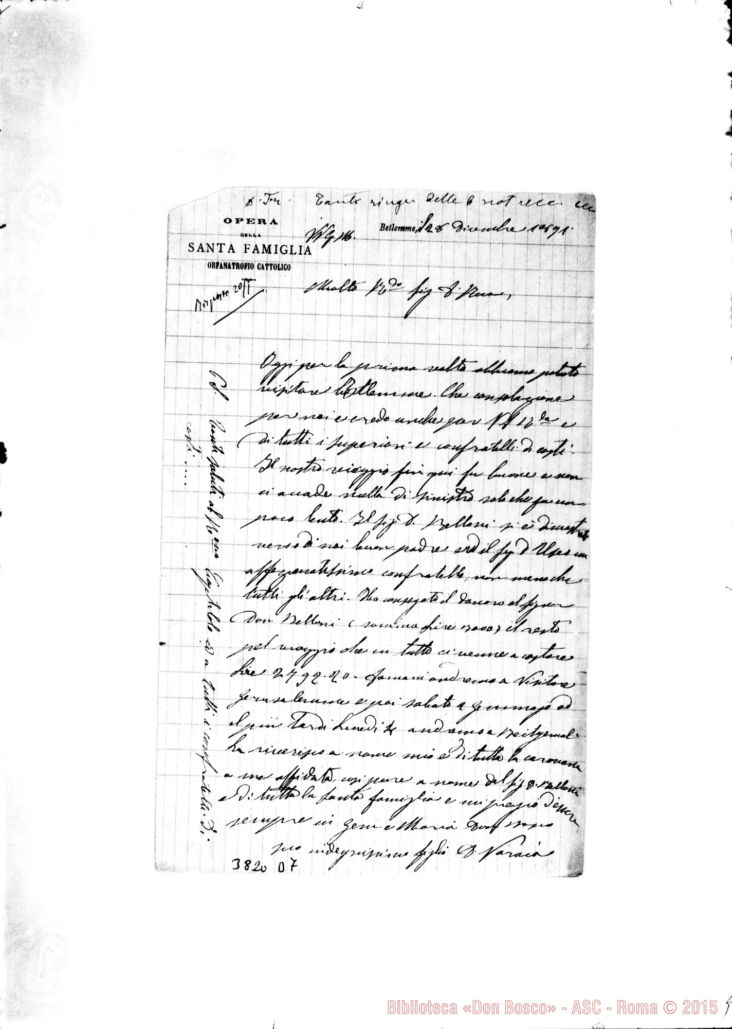 Fotogramma D 7 — Varaia Antonio, SDB Betlemme, 28-12-1891 Autogr. Rua