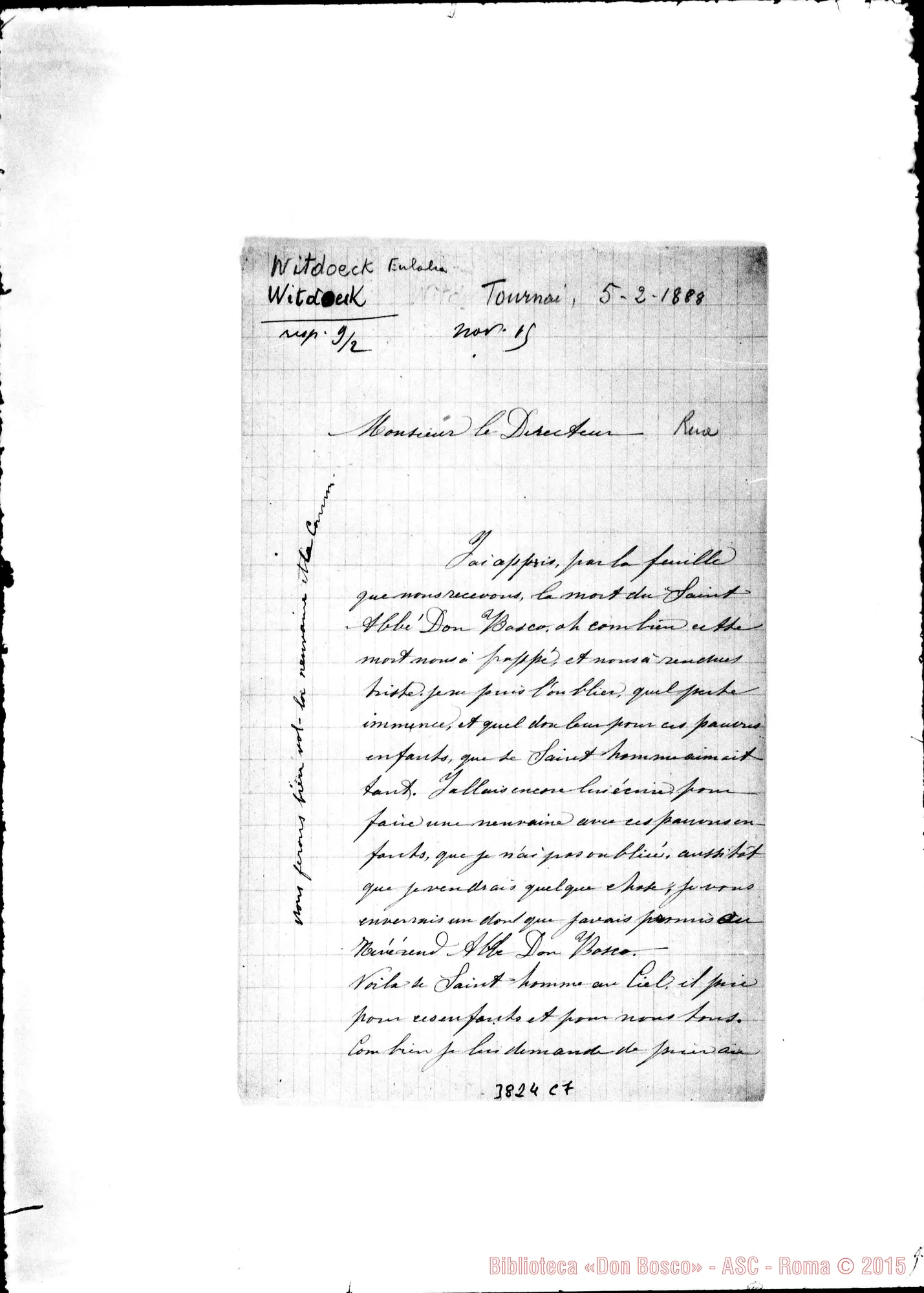 Fotogramma C 7 — Witdoek Eulalia Tournai, 5-02-1888 Autogr.Rua