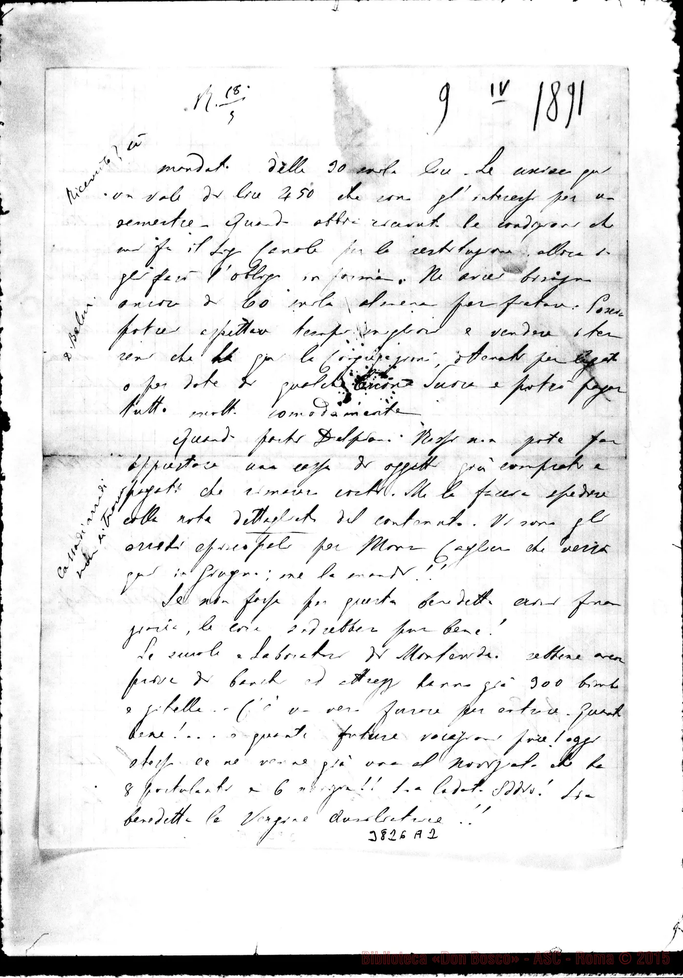 Fotogramma A 2 — Zanella Agostino, ch. Villa Colón, 9-04-1891 Autogr. Rua Segue: lett. Lasagna-Rua, 9-04-1891