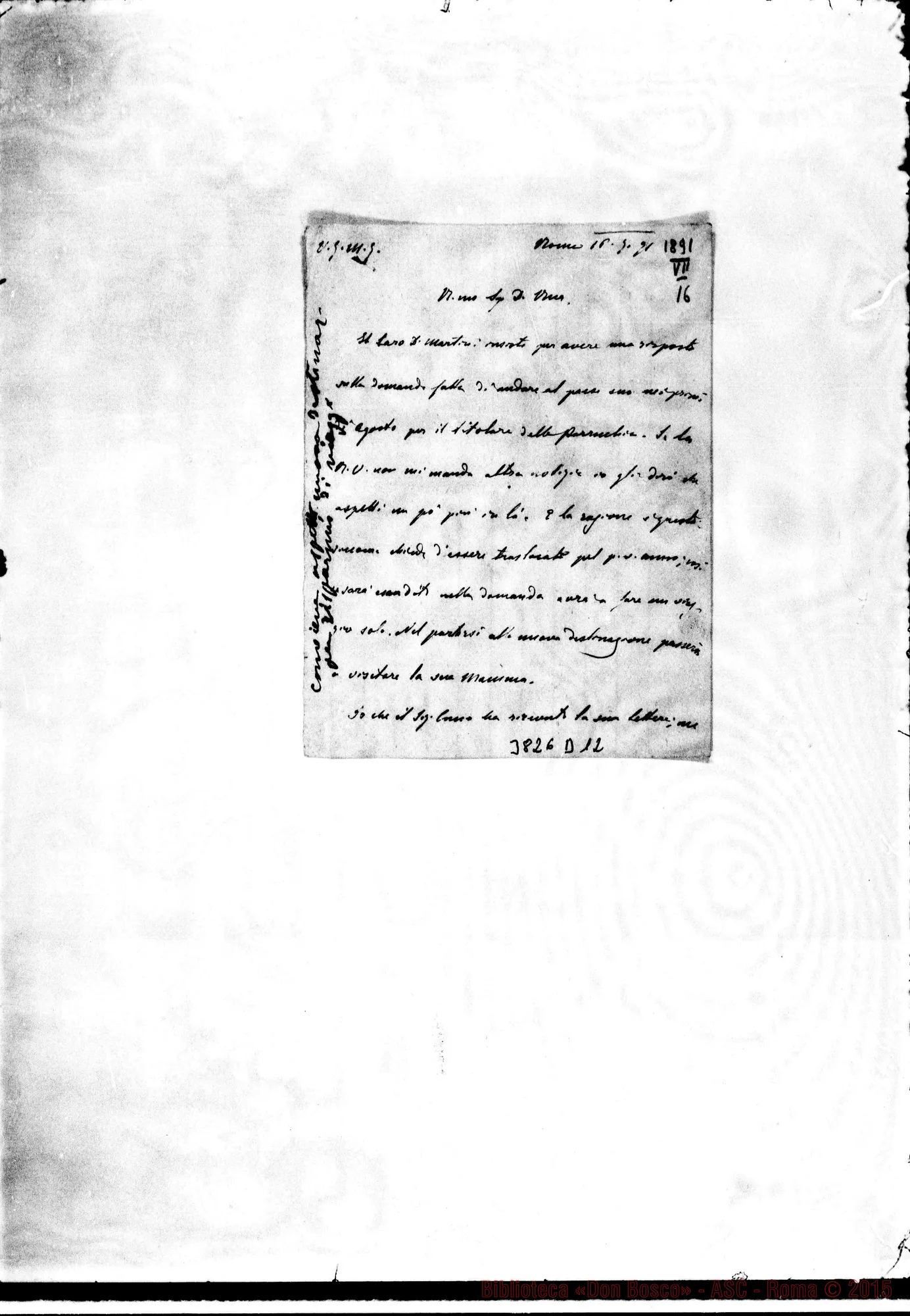 Fotogramma D 12 — « « Roma, 16-07-1891 Autogr. Rua