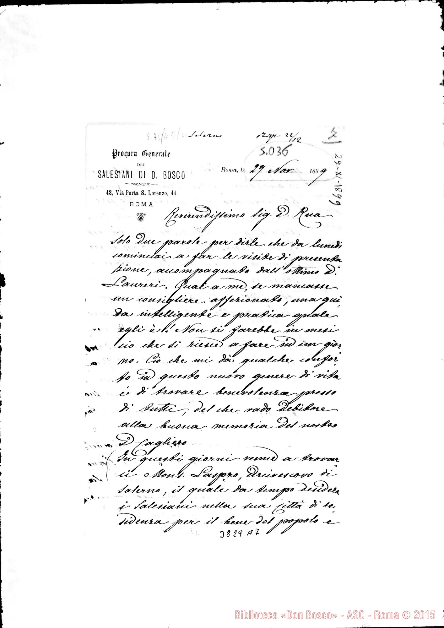 Fotogramma A 7 — Marenco Giovanni, SDB Roma, 29-11-1899 Per fondare A Salerno