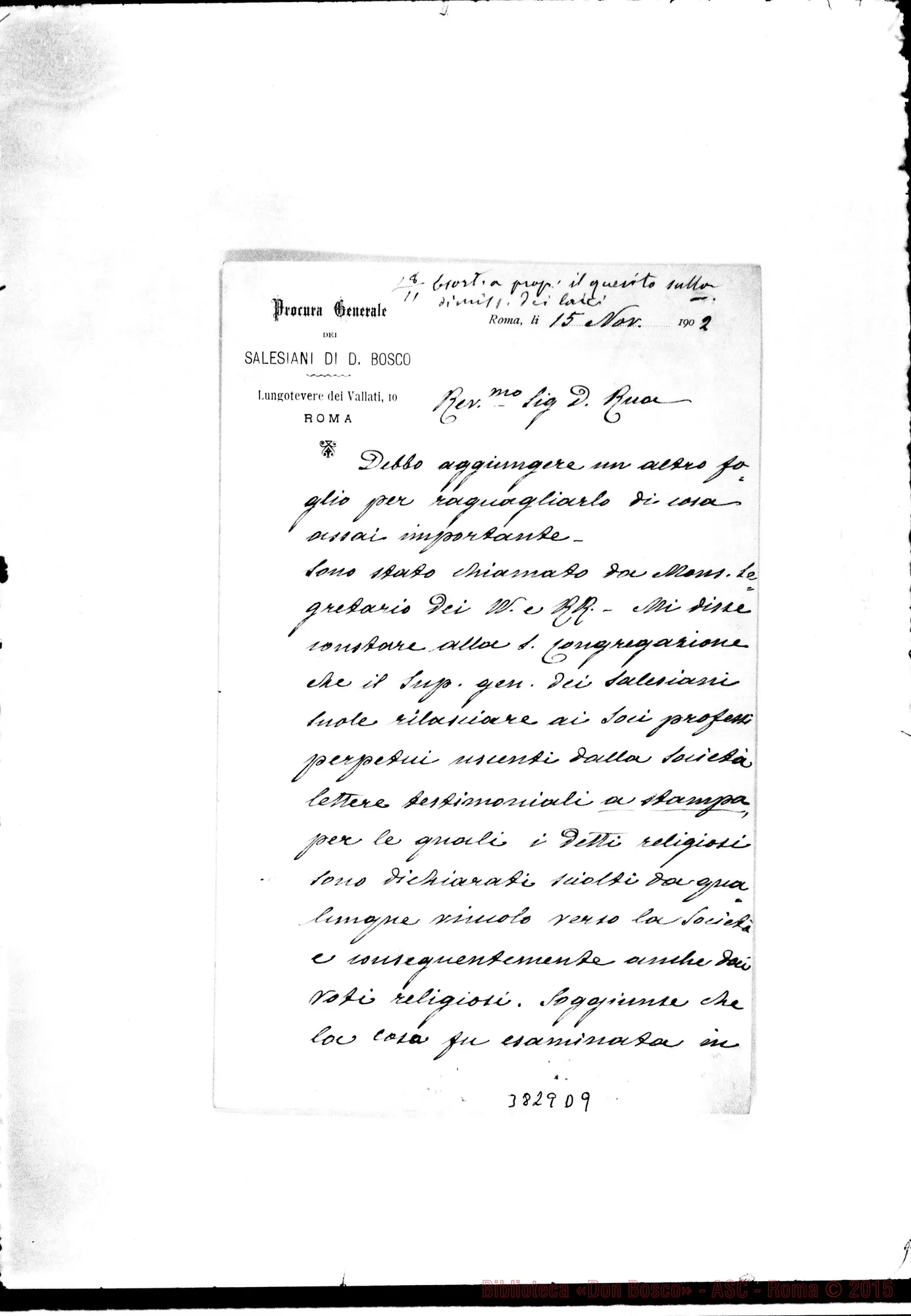 Fotogramma D 9 — « « Roma, 15-11-1902 Autogr. Rua Dimissioni dei laici