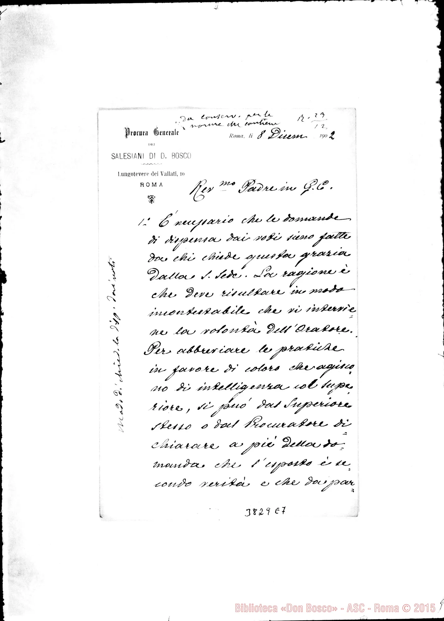 Fotogramma E 7 — « « Roma, 8-12-1902 Autogr. Rua Dispensa dei voti