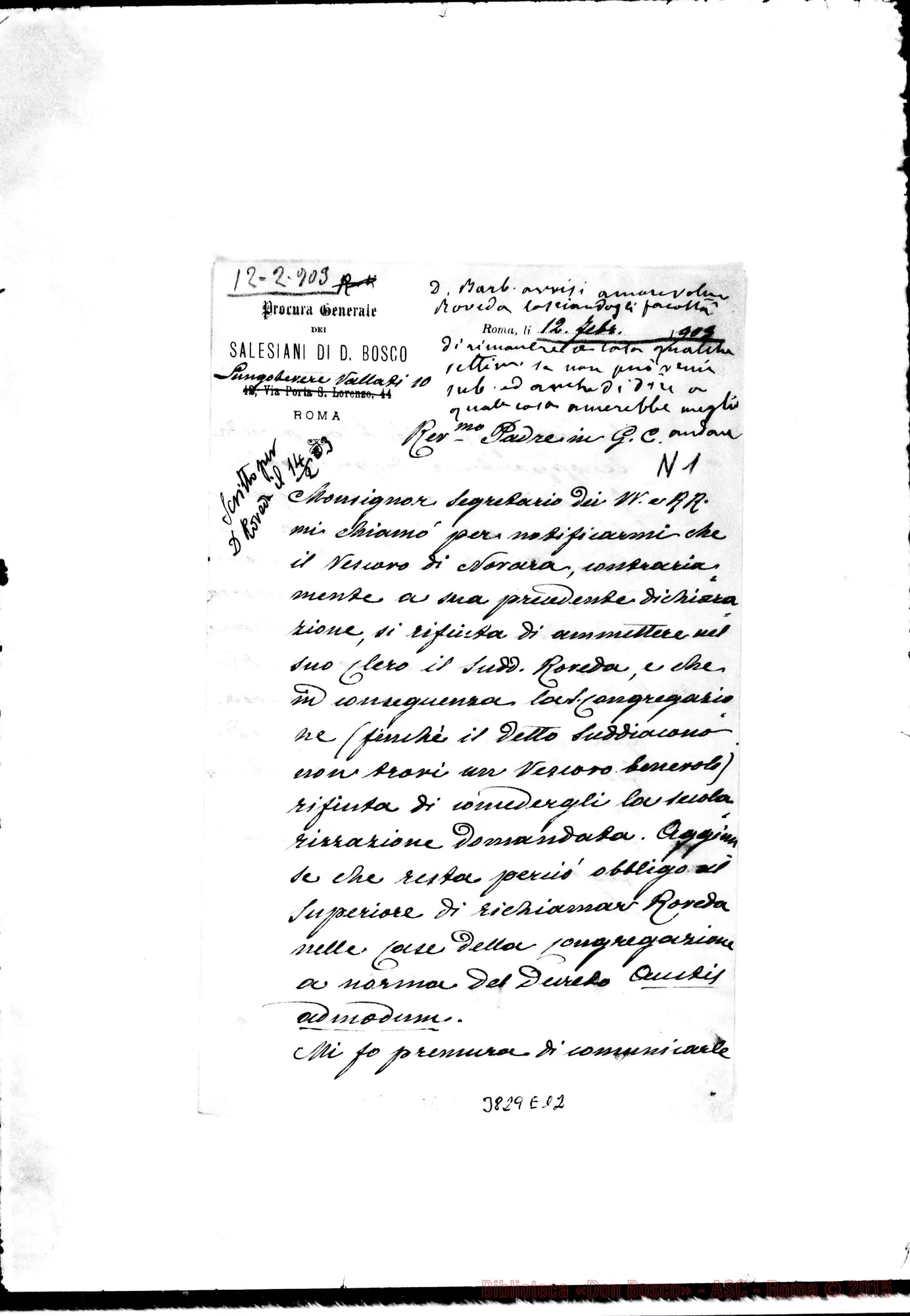 Fotogramma E 12 — « « Roma, 12-02-1903 Autogr. Rua