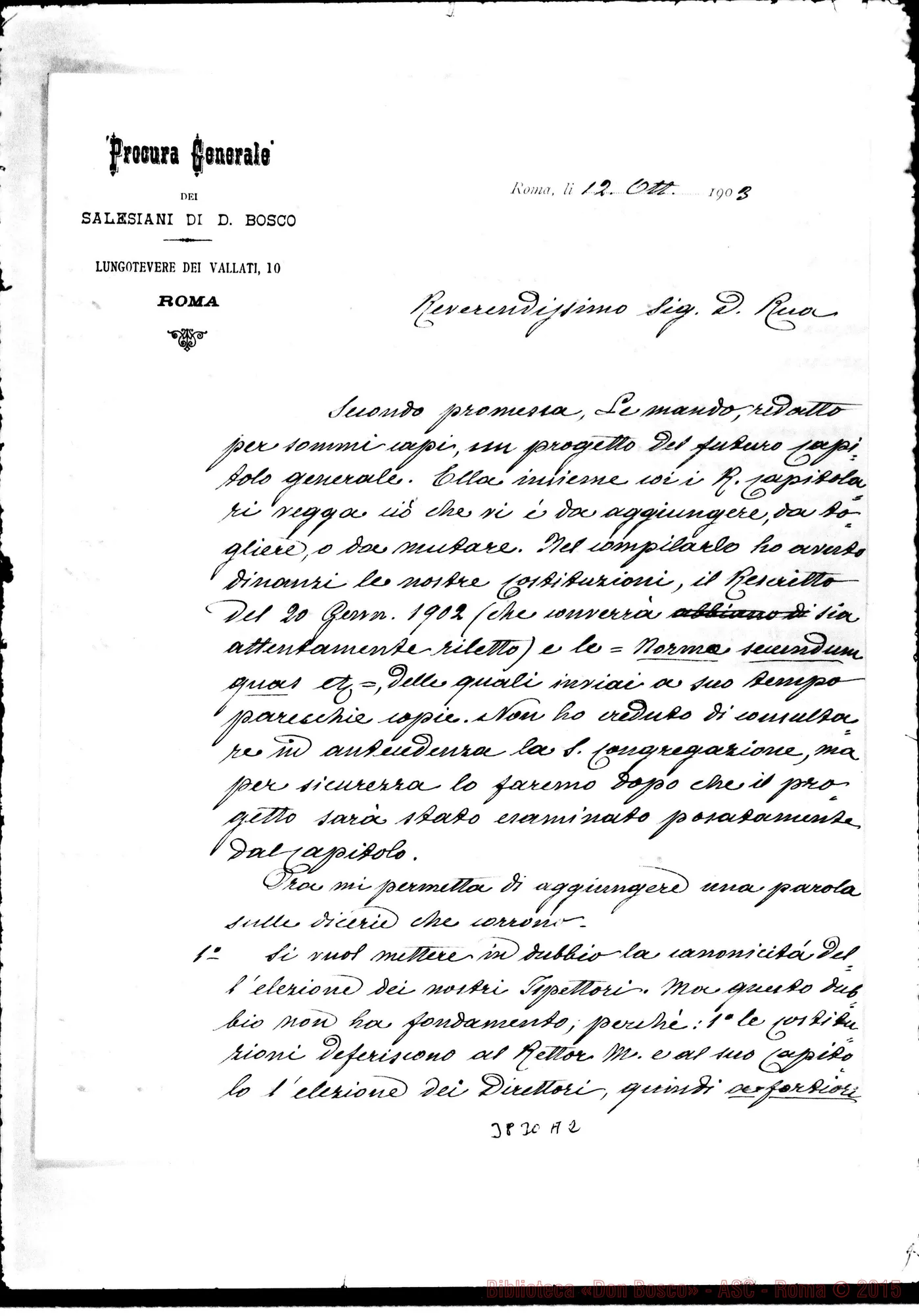 Fotogramma A 2 — « « Roma, 12-10-1903 Progetto del futuro Cap. Gen.