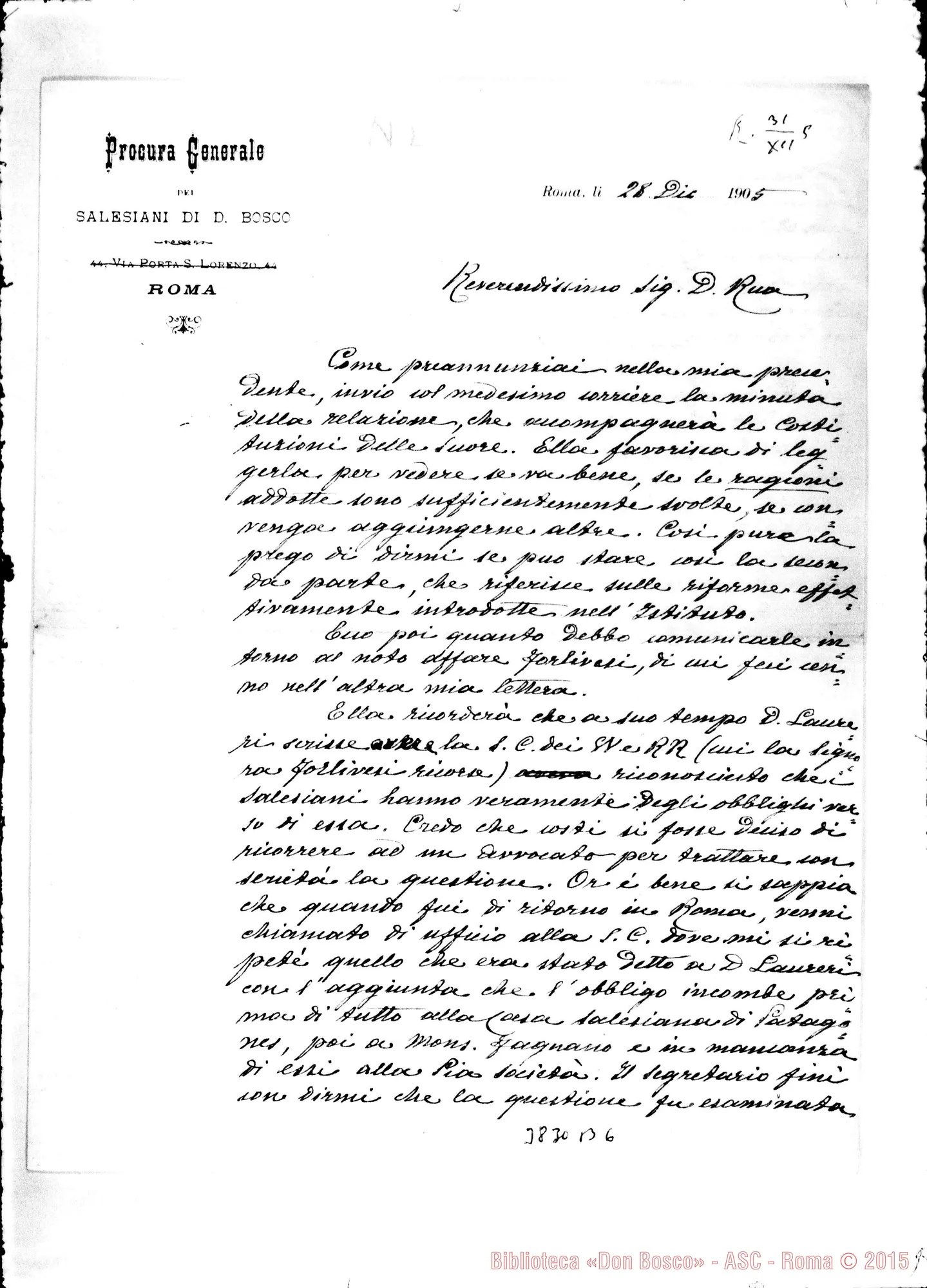 Fotogramma B 6 — « « Roma, 28-12-1905 Autogr. Rua Forlivesi